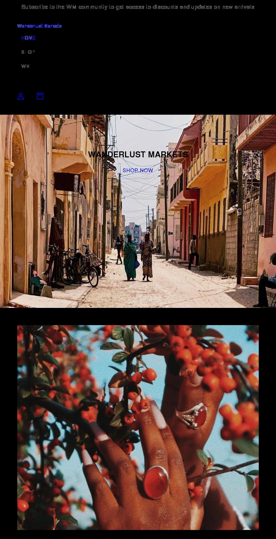 wanderlustmarkets.com shopify website screenshot