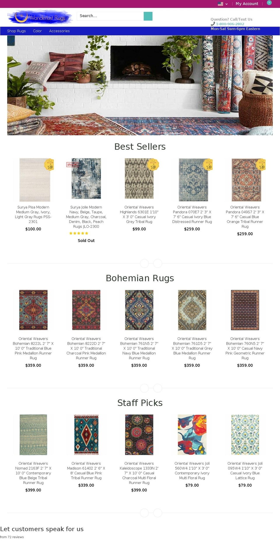 wanderlustrugs.com shopify website screenshot