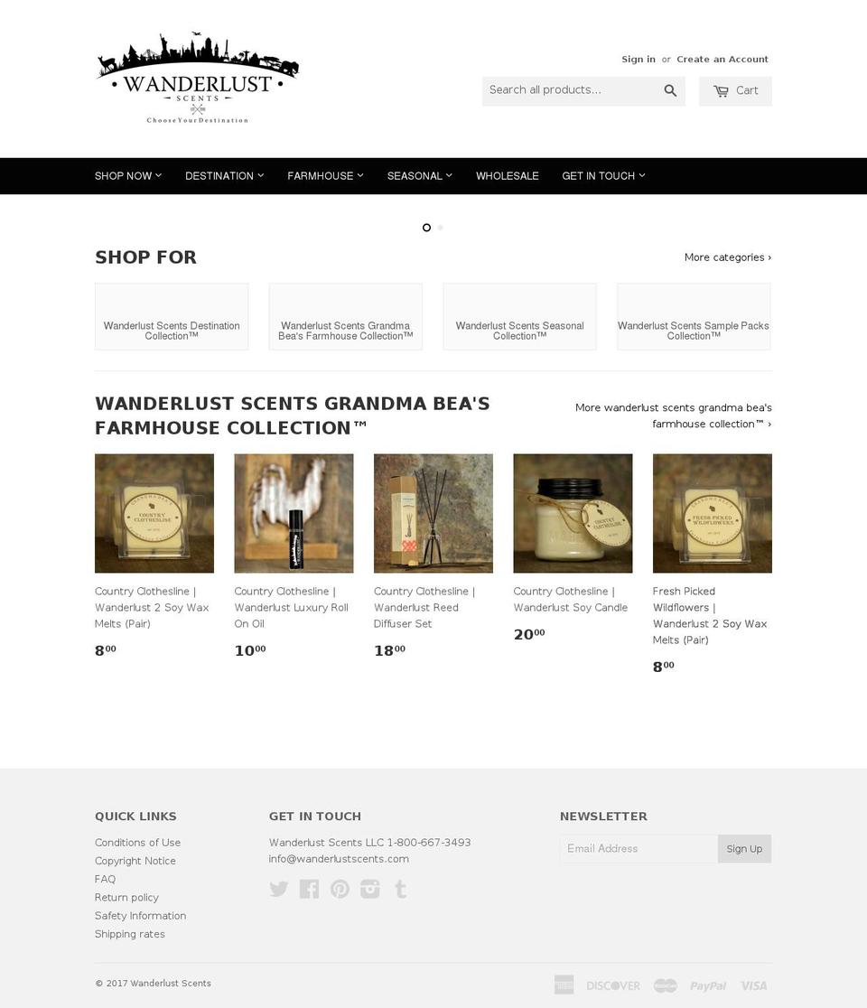wanderlustscent.com shopify website screenshot