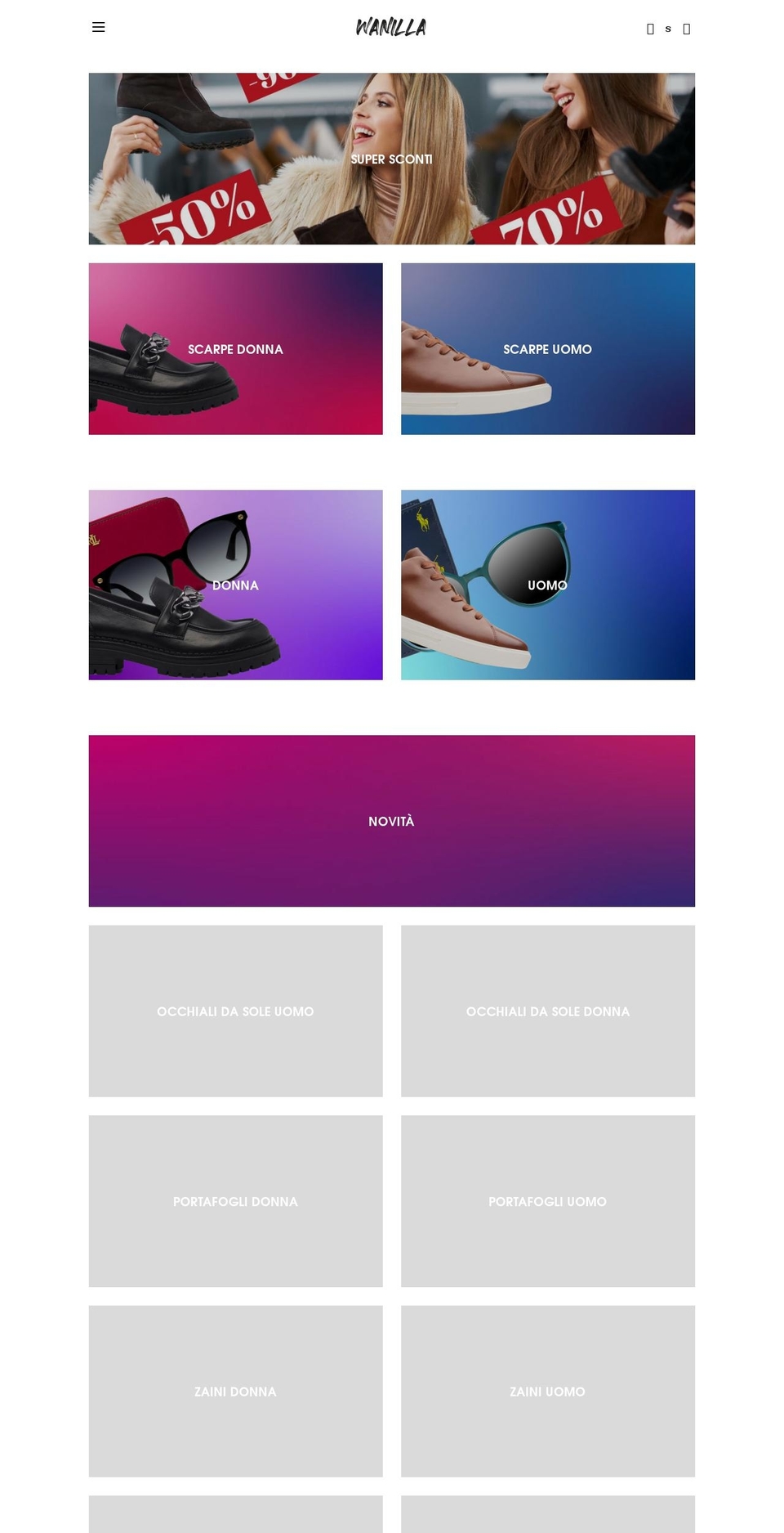 wanilla.it shopify website screenshot