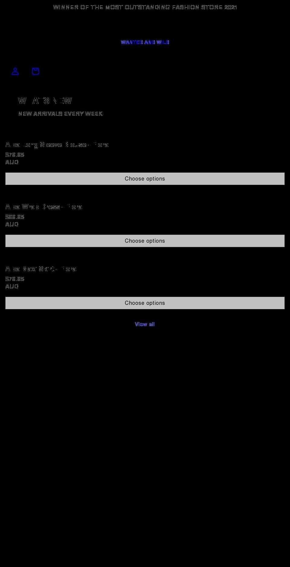 wantedandwild.com shopify website screenshot