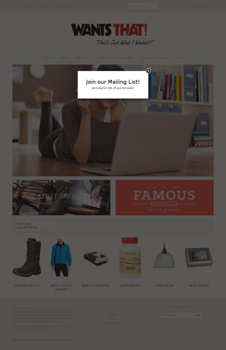 MegaShop Shopify theme site example wantsthat.com