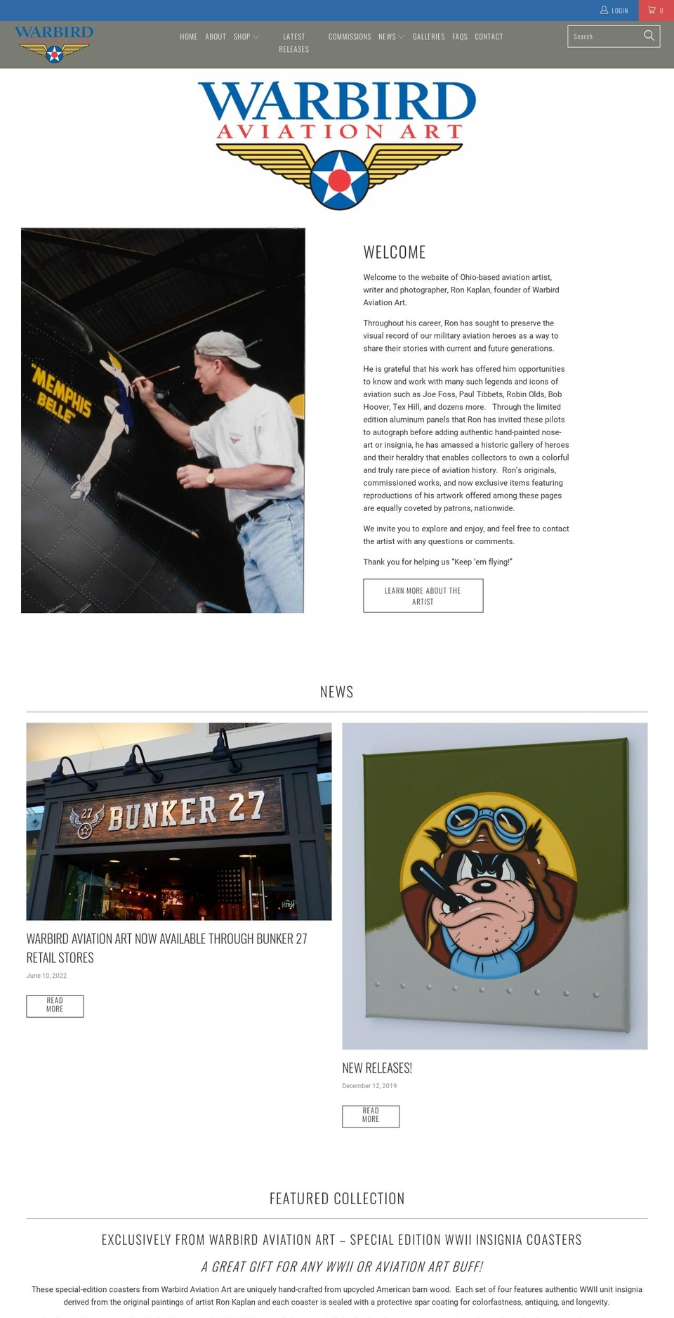 warbirdaviationart.com shopify website screenshot