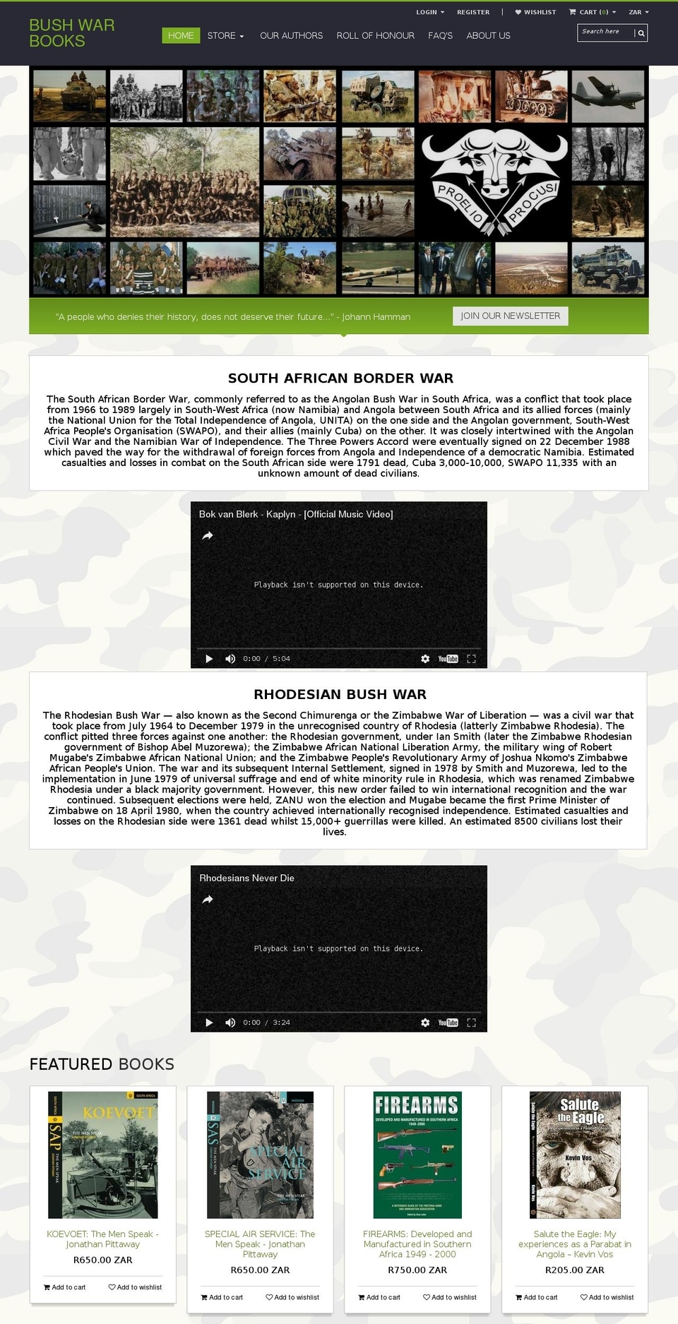 warbooks.co.za shopify website screenshot