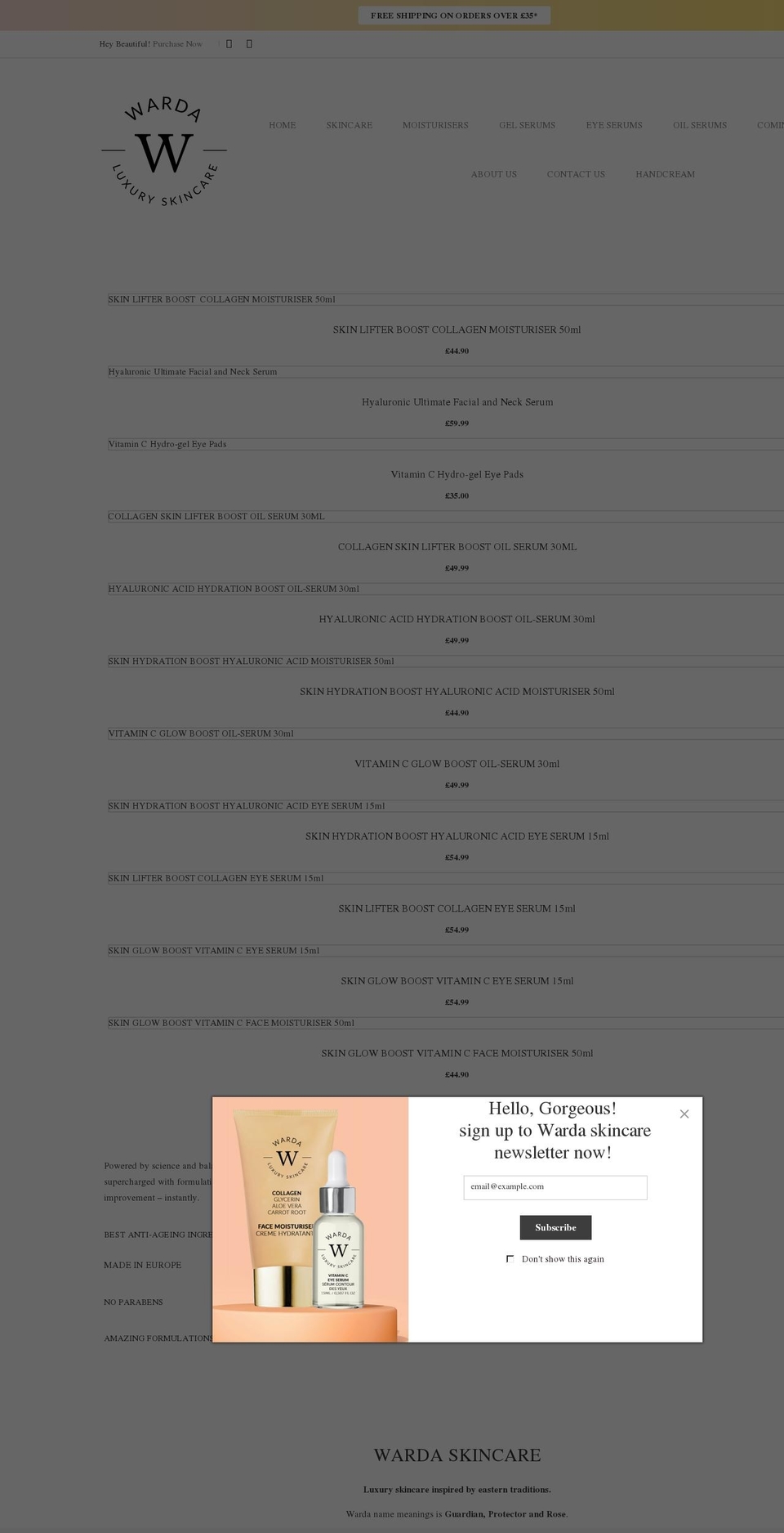 wardaskincare.com shopify website screenshot