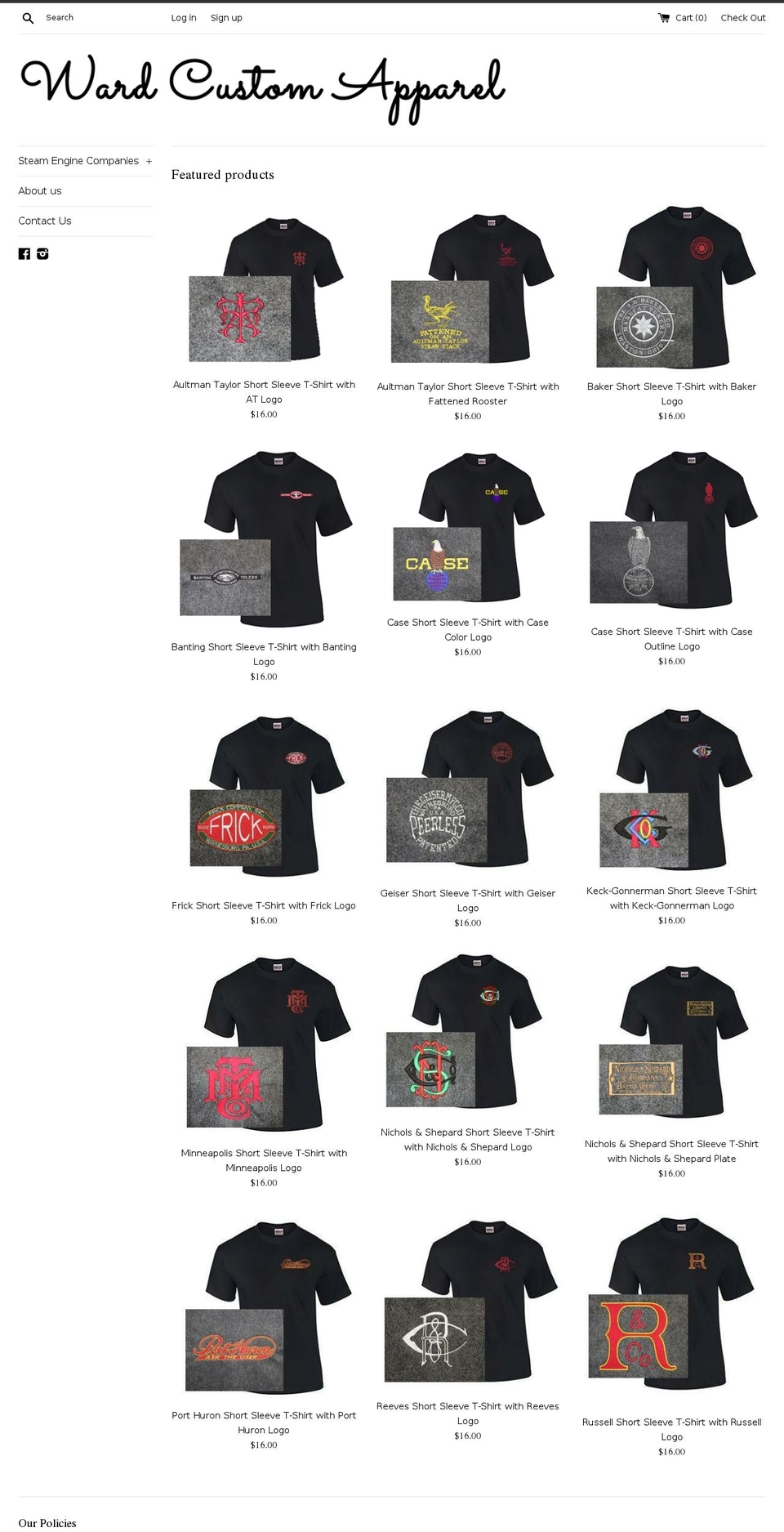 wardcustomapparel.com shopify website screenshot