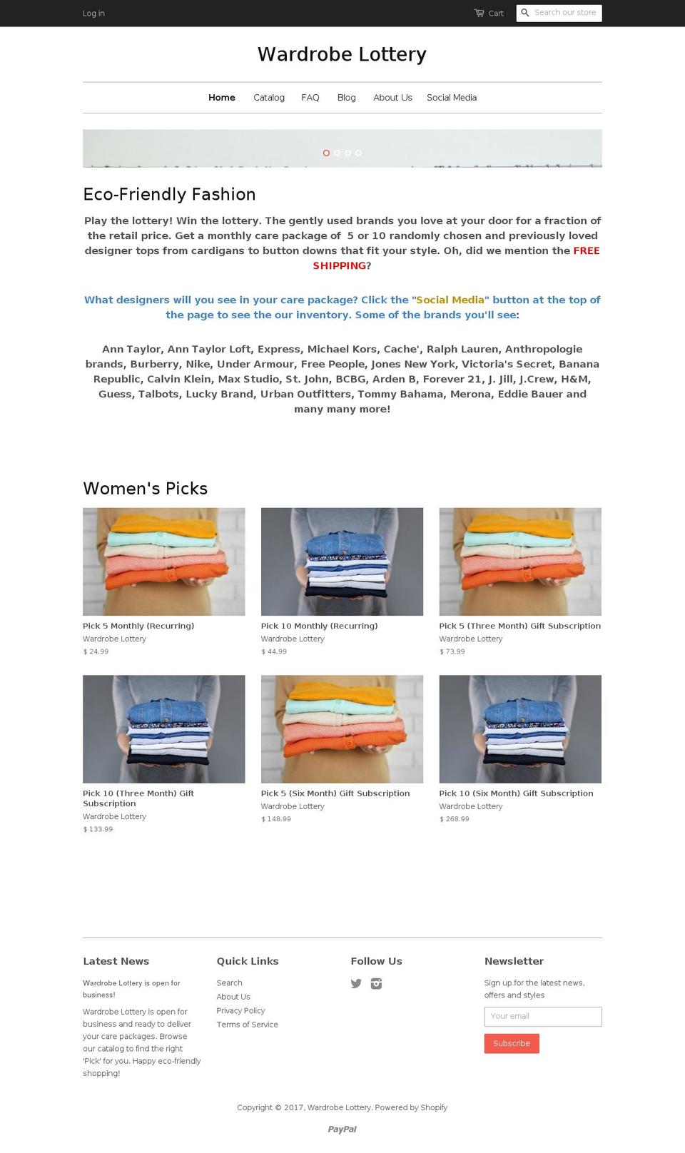 wardrobelottery.com shopify website screenshot