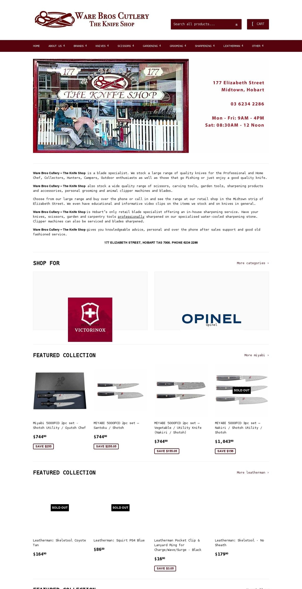 warebroscutlery.com.au shopify website screenshot