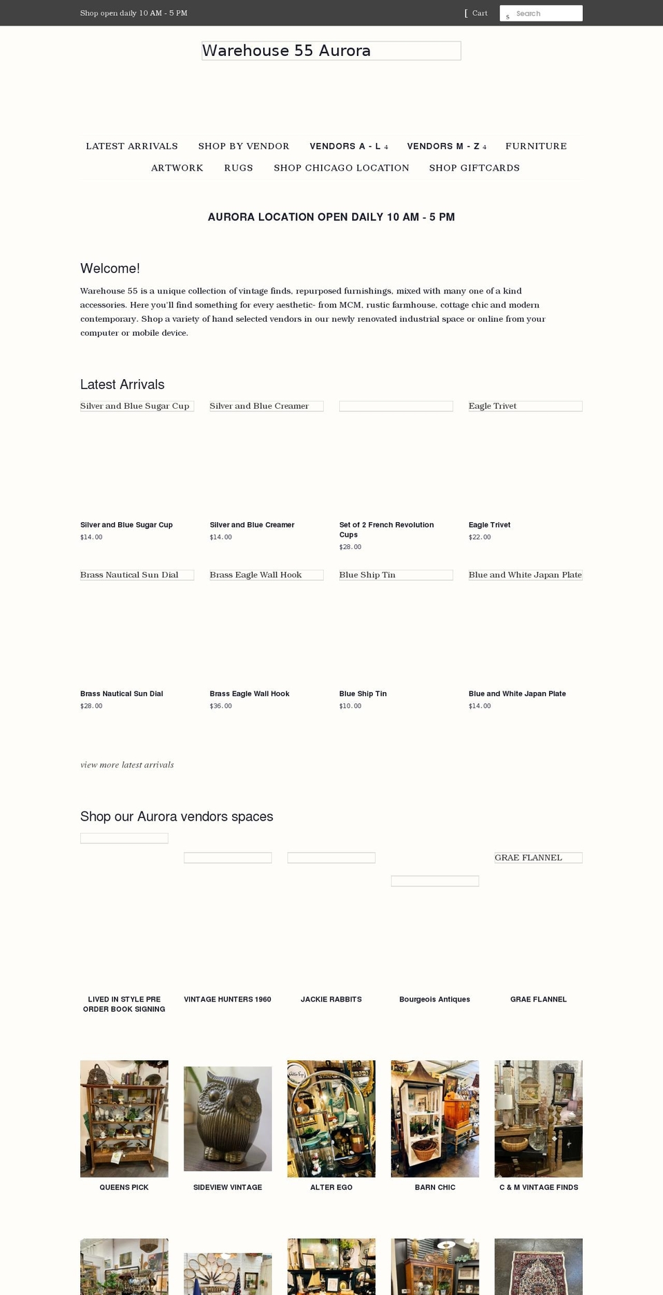 warehouse55aurora.com shopify website screenshot