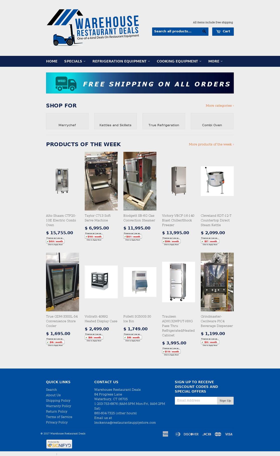 warehouserestaurantdeals.com shopify website screenshot