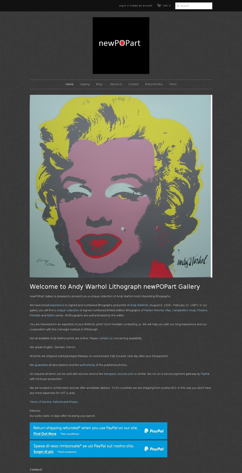 warhollithograph.com shopify website screenshot