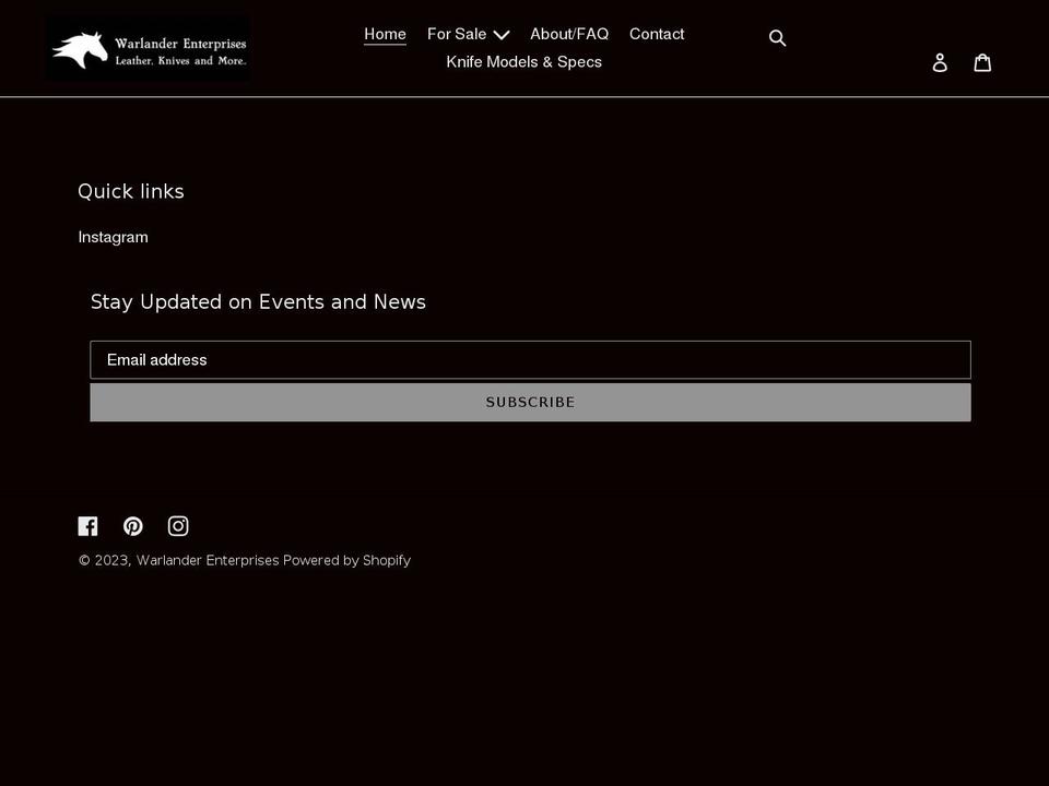 warlanderenterprises.com shopify website screenshot