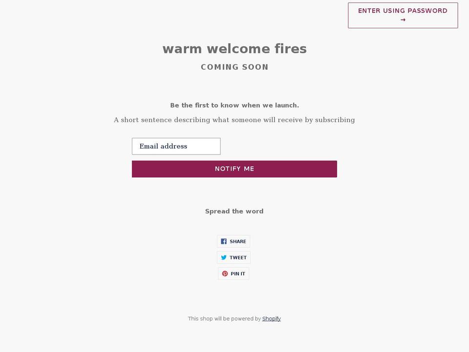 warmwelcomefires.com shopify website screenshot