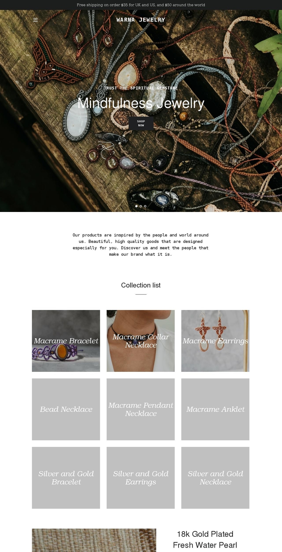 warnajewelry.com shopify website screenshot