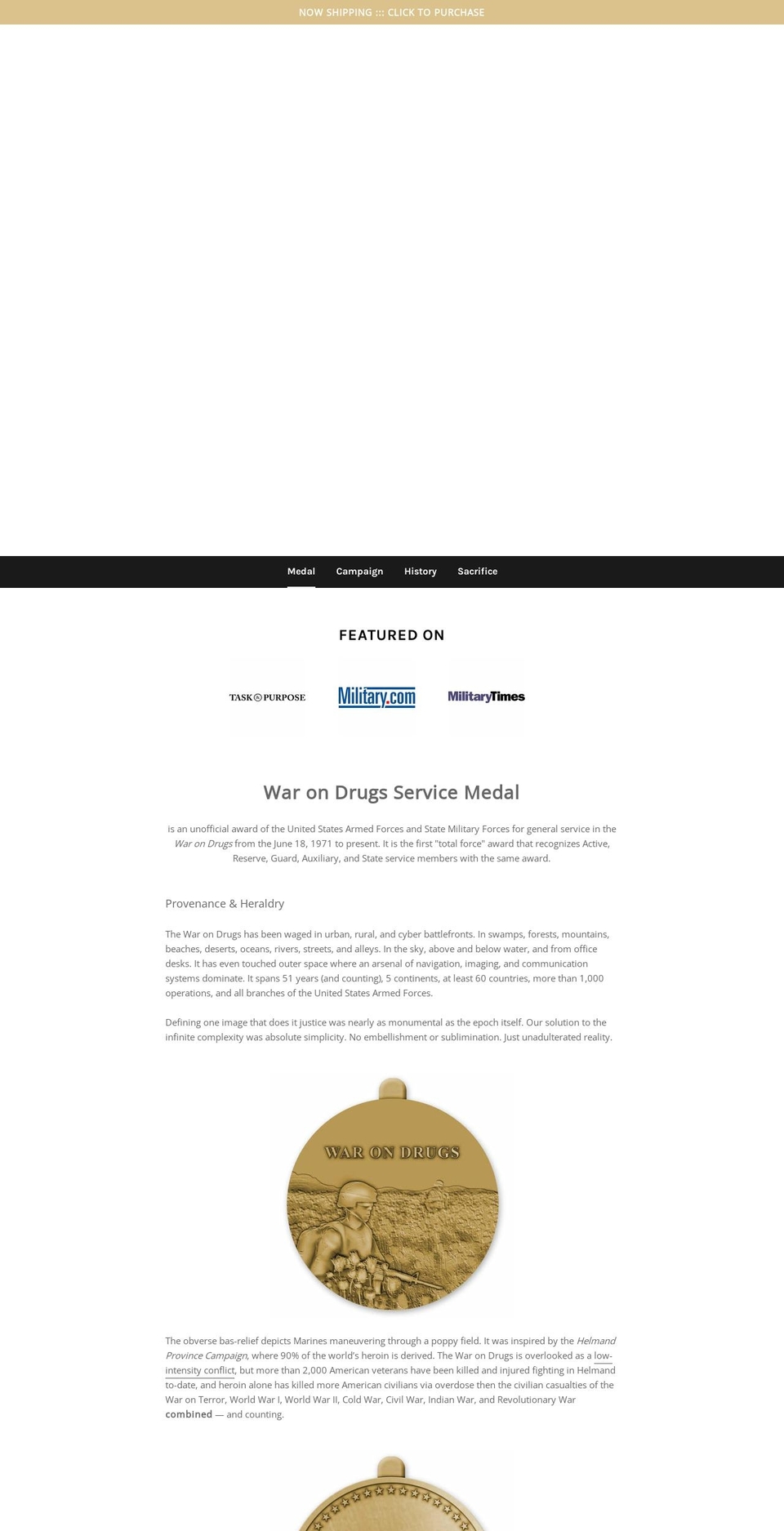 warondrugsmedal.org shopify website screenshot