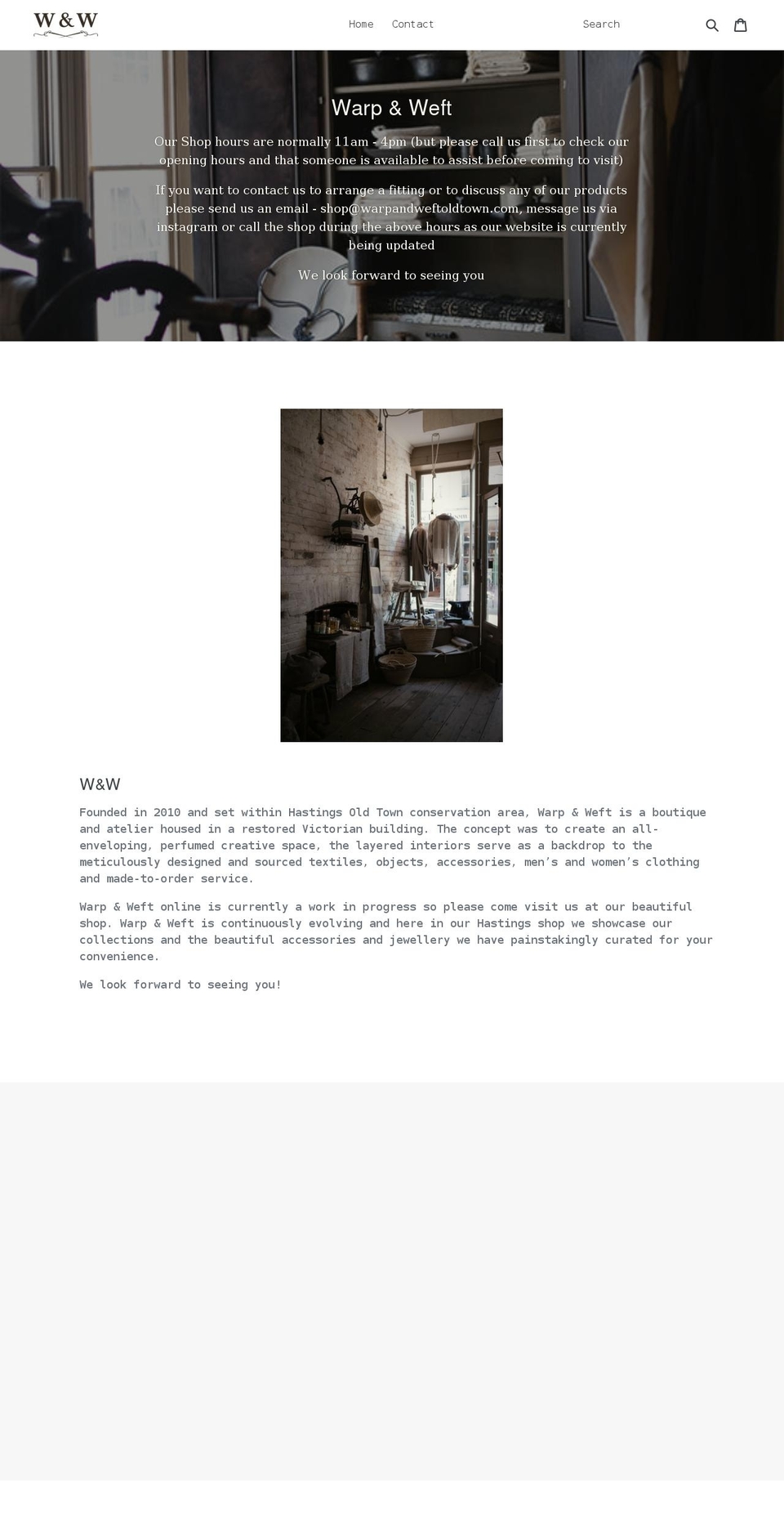 warpandweftoldtown.com shopify website screenshot