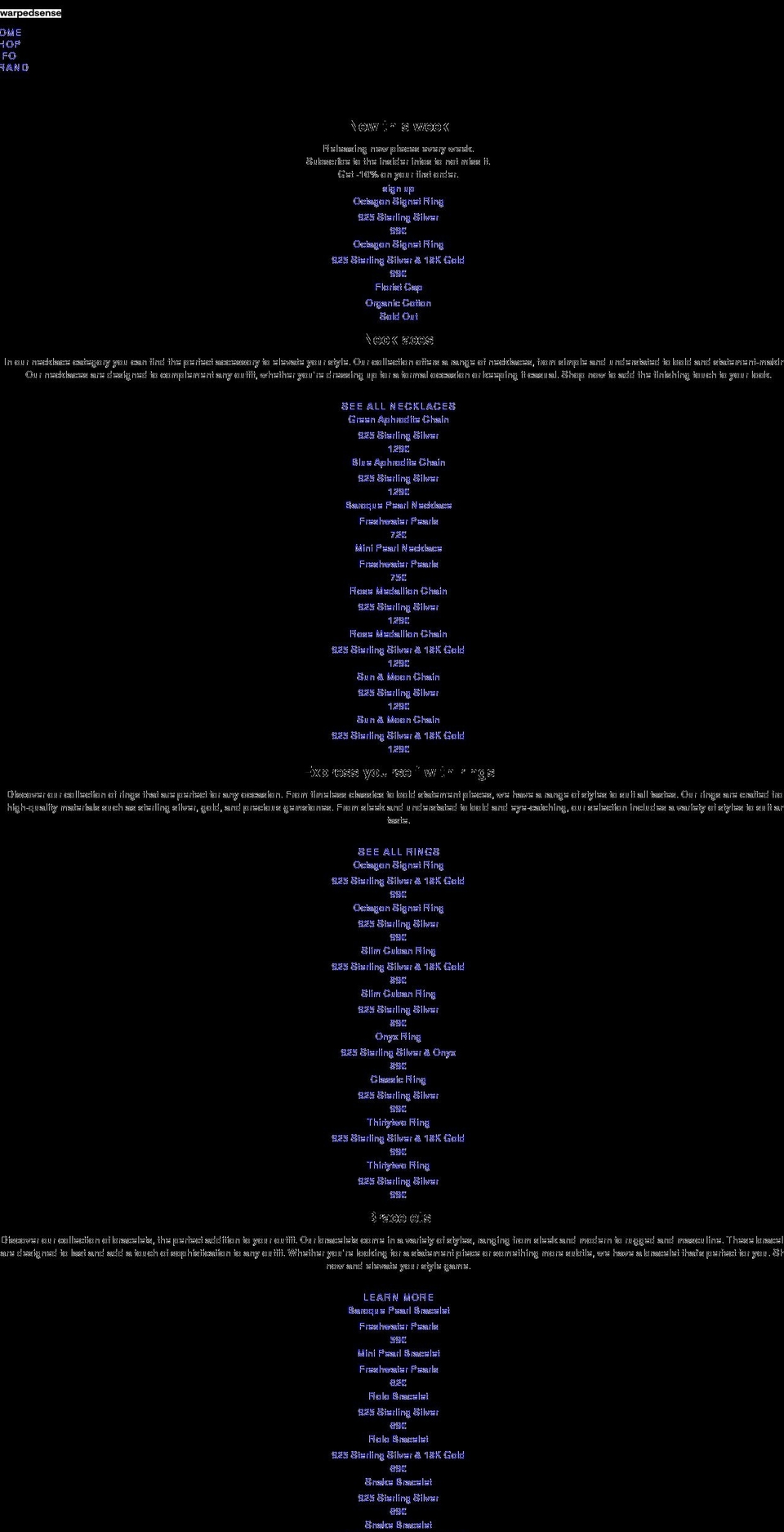 warpedsense.com shopify website screenshot