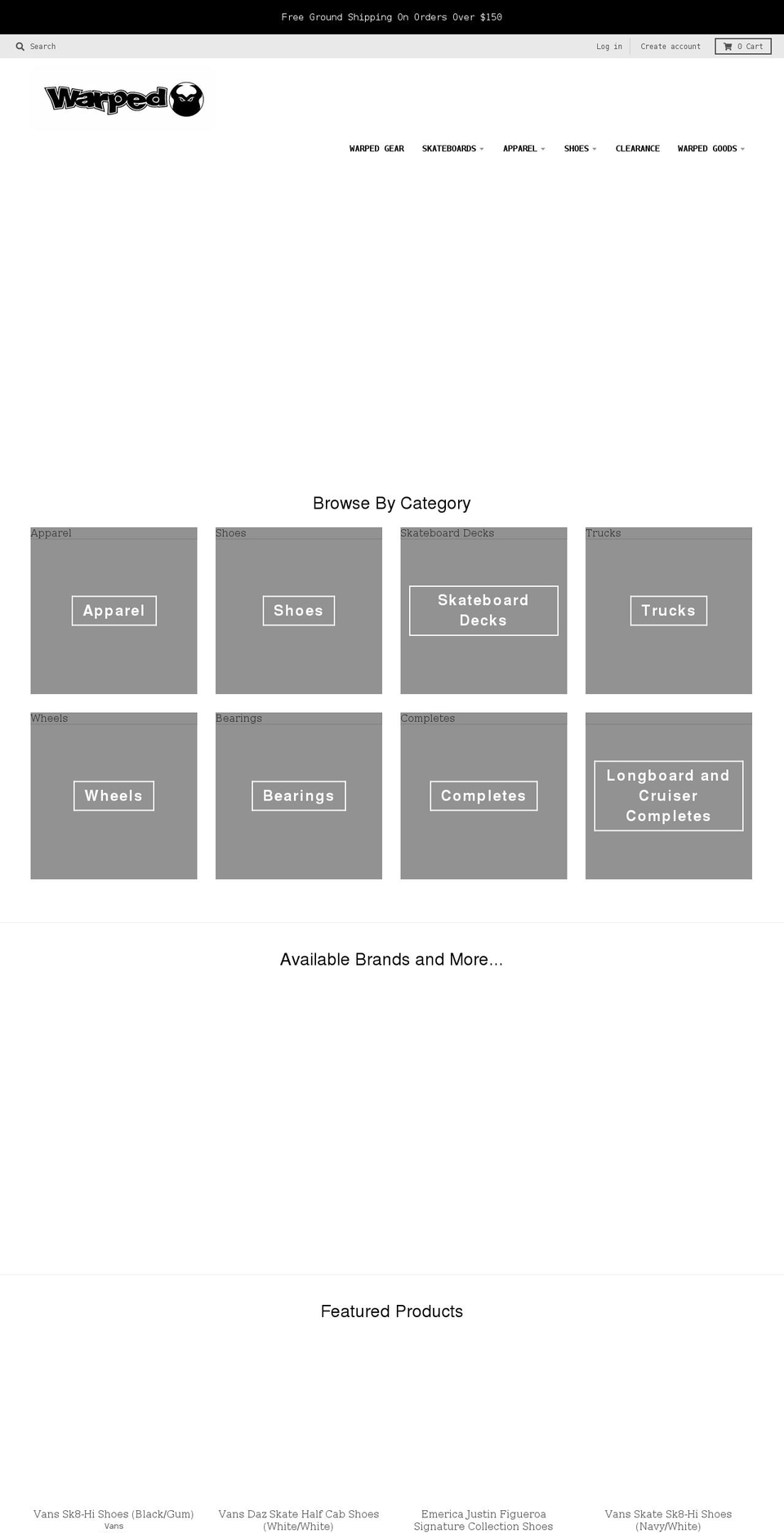 warpedskateshop.com shopify website screenshot