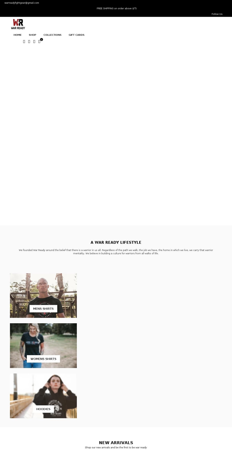 warreadyfightgear.com shopify website screenshot