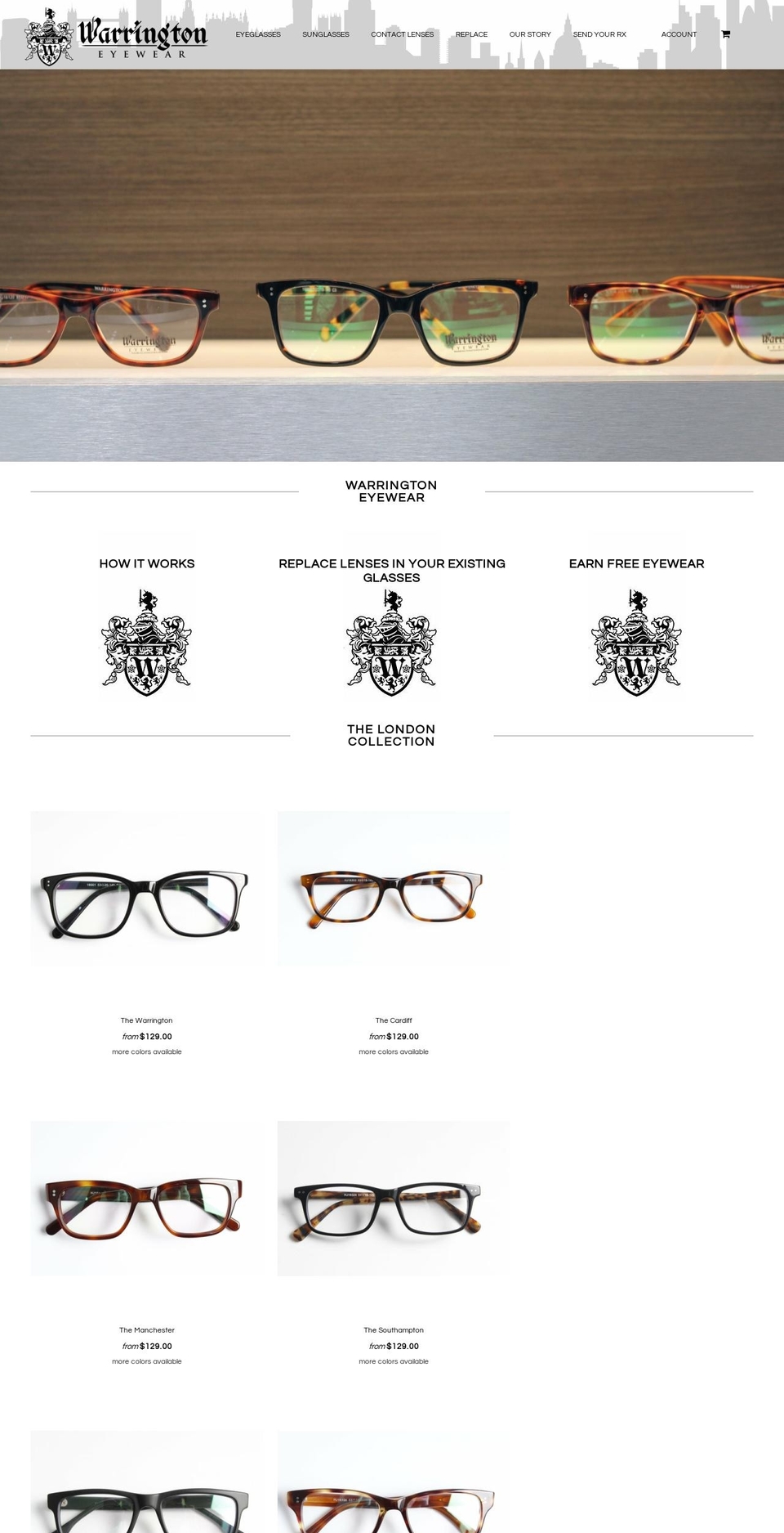 warringtoneyewear.myshopify.com shopify website screenshot