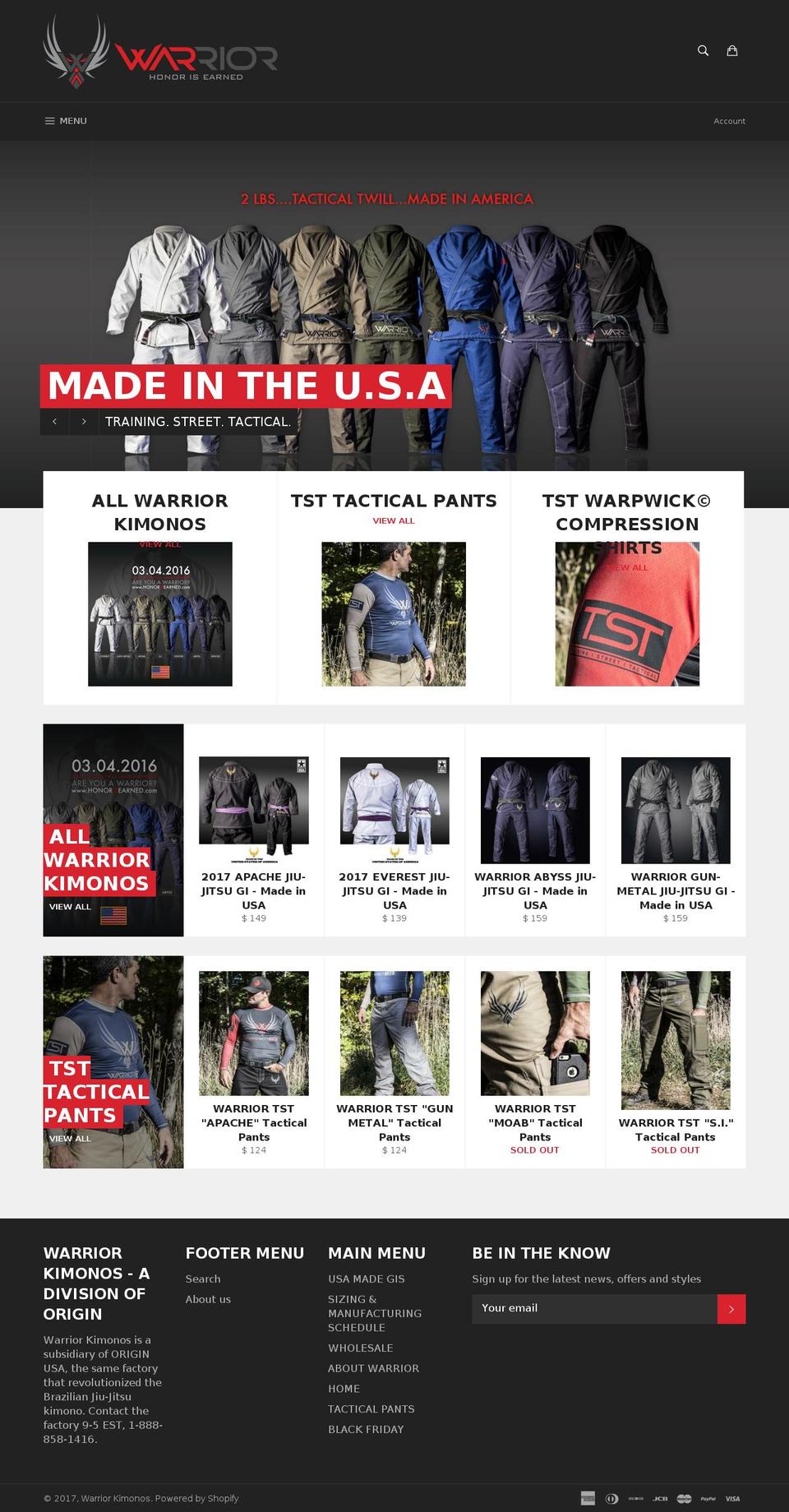 warriorkimonos.com shopify website screenshot