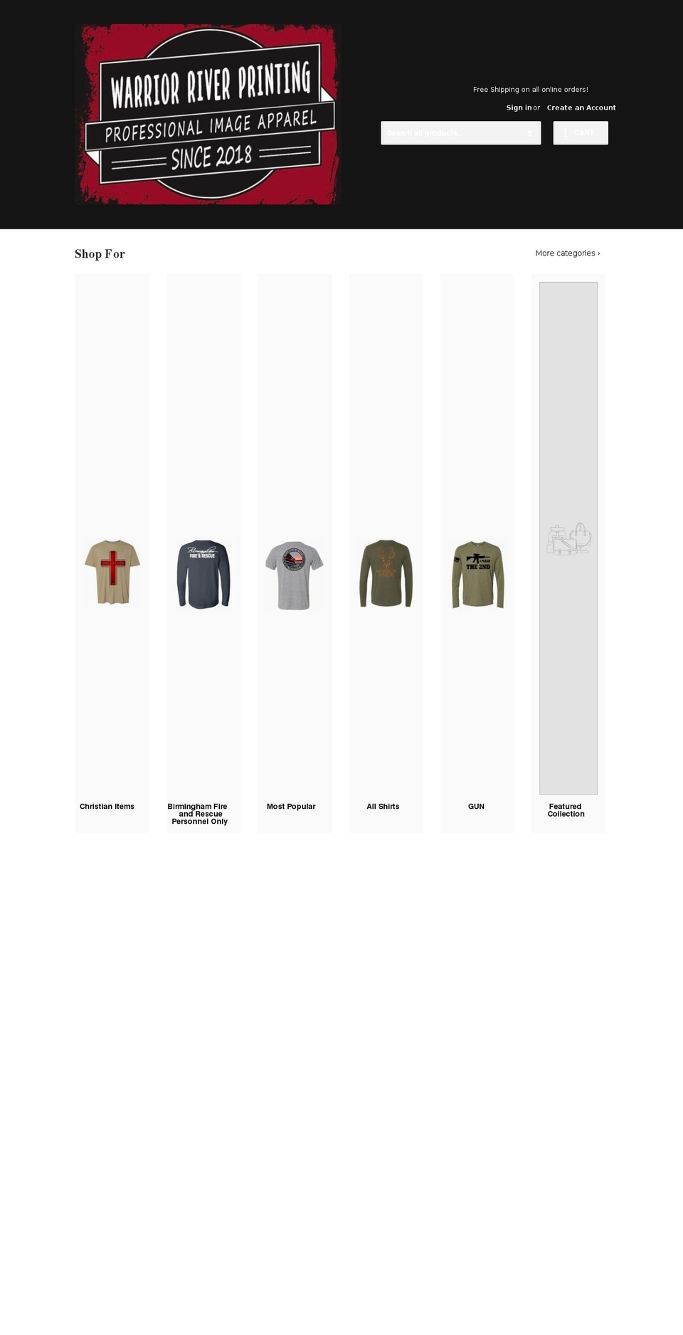 warriorriverprinting.com shopify website screenshot