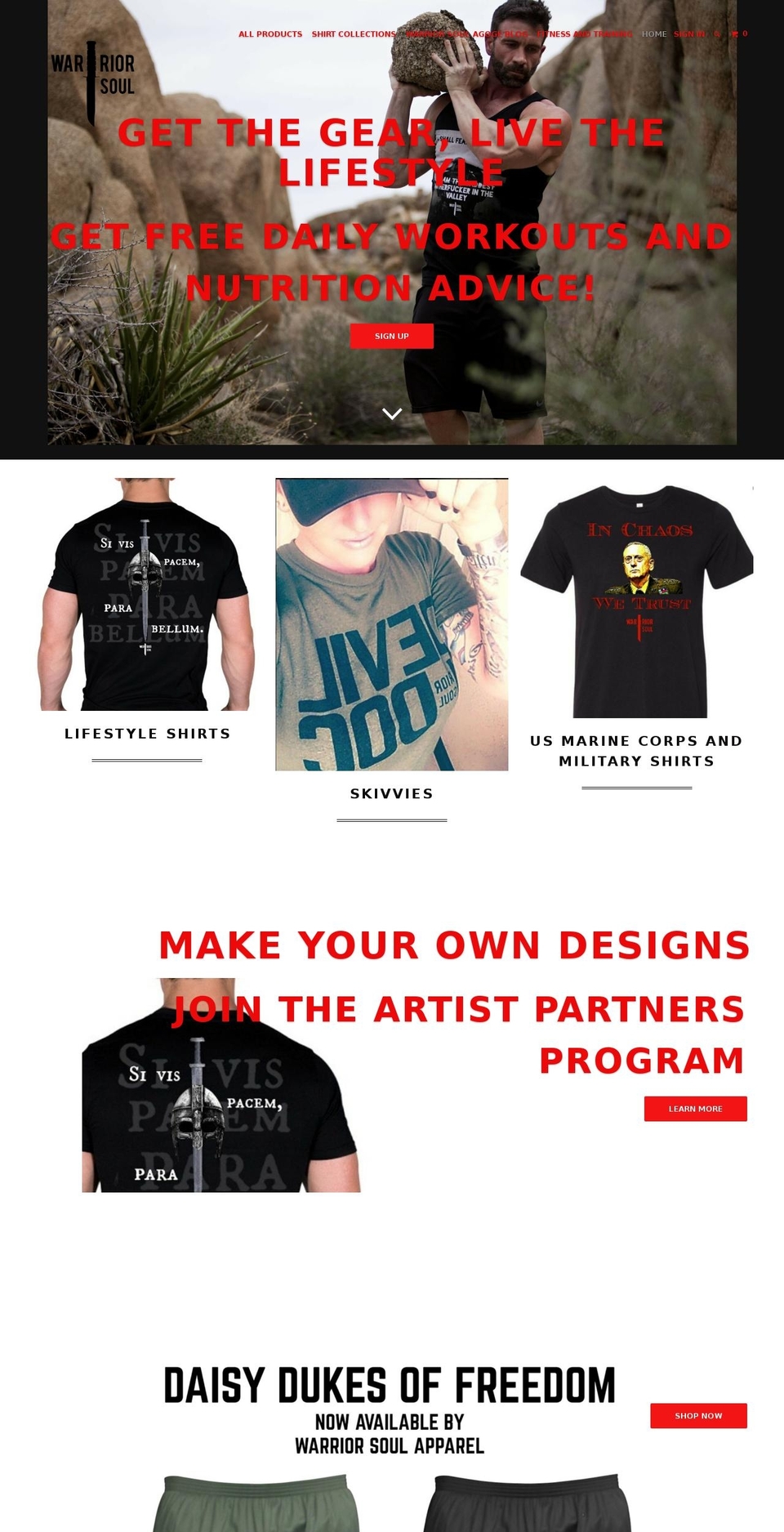 warriorsoulapparel.com shopify website screenshot