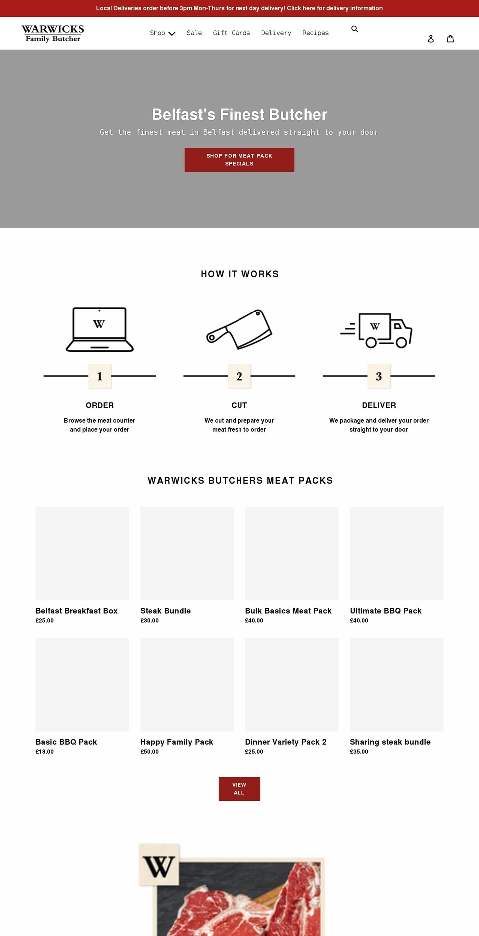 warwicksbutchers.com shopify website screenshot