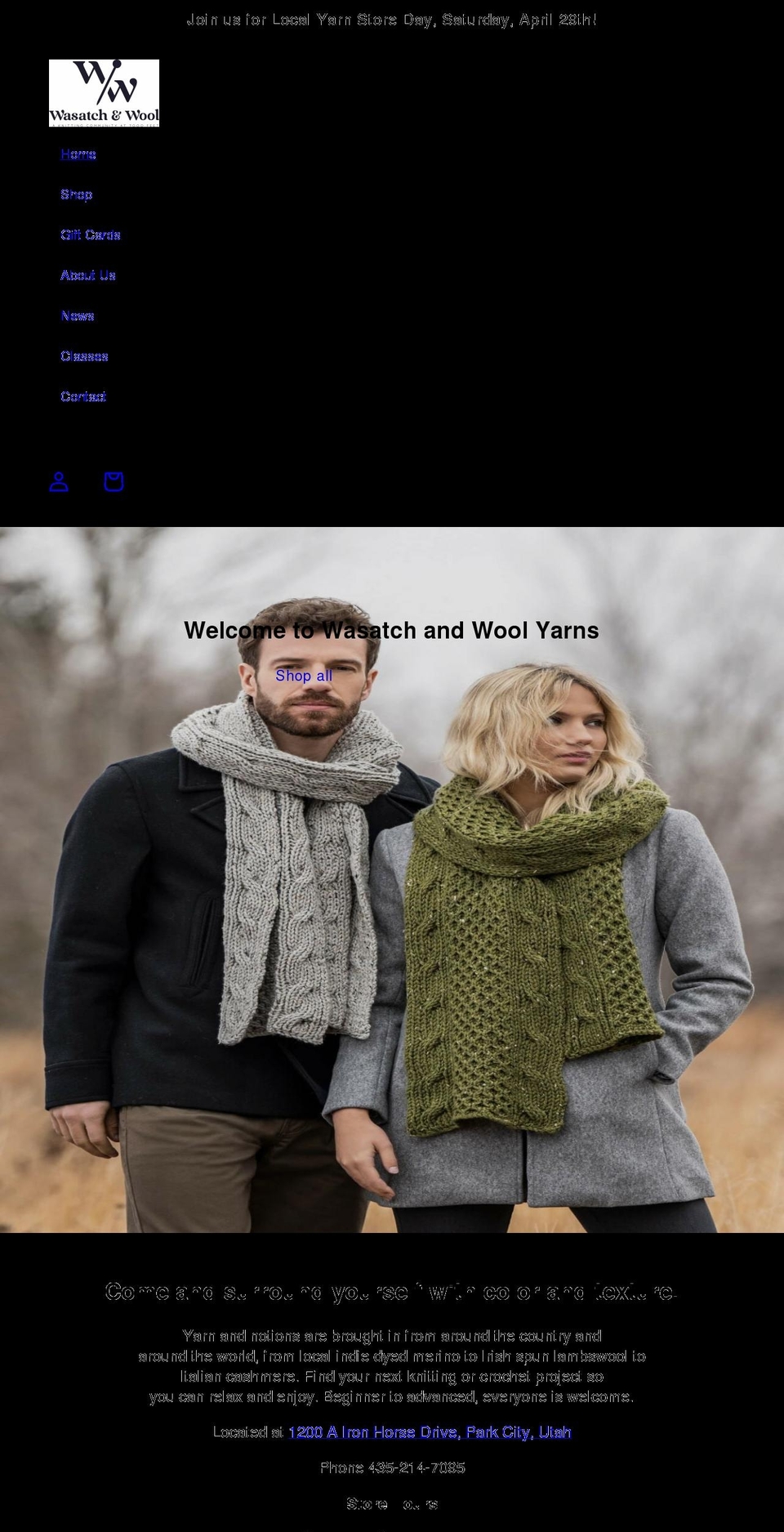 wasatchandwool.com shopify website screenshot