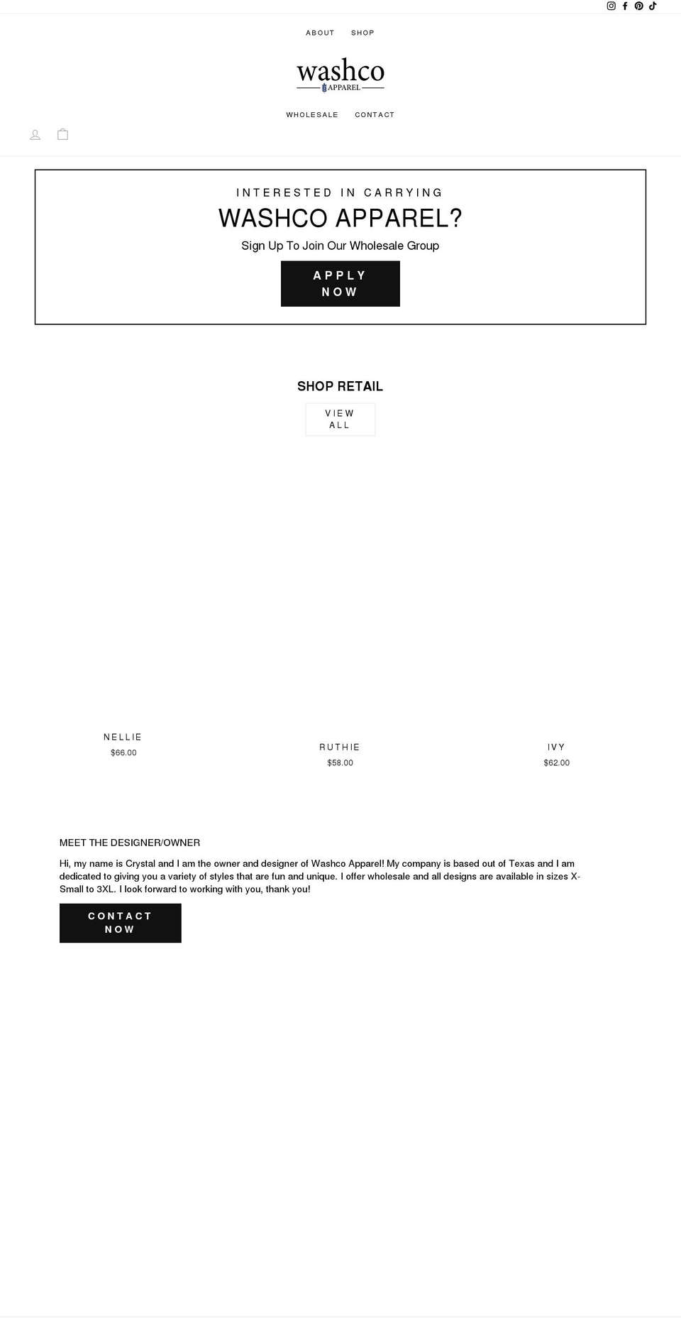 washcoapparel.com shopify website screenshot