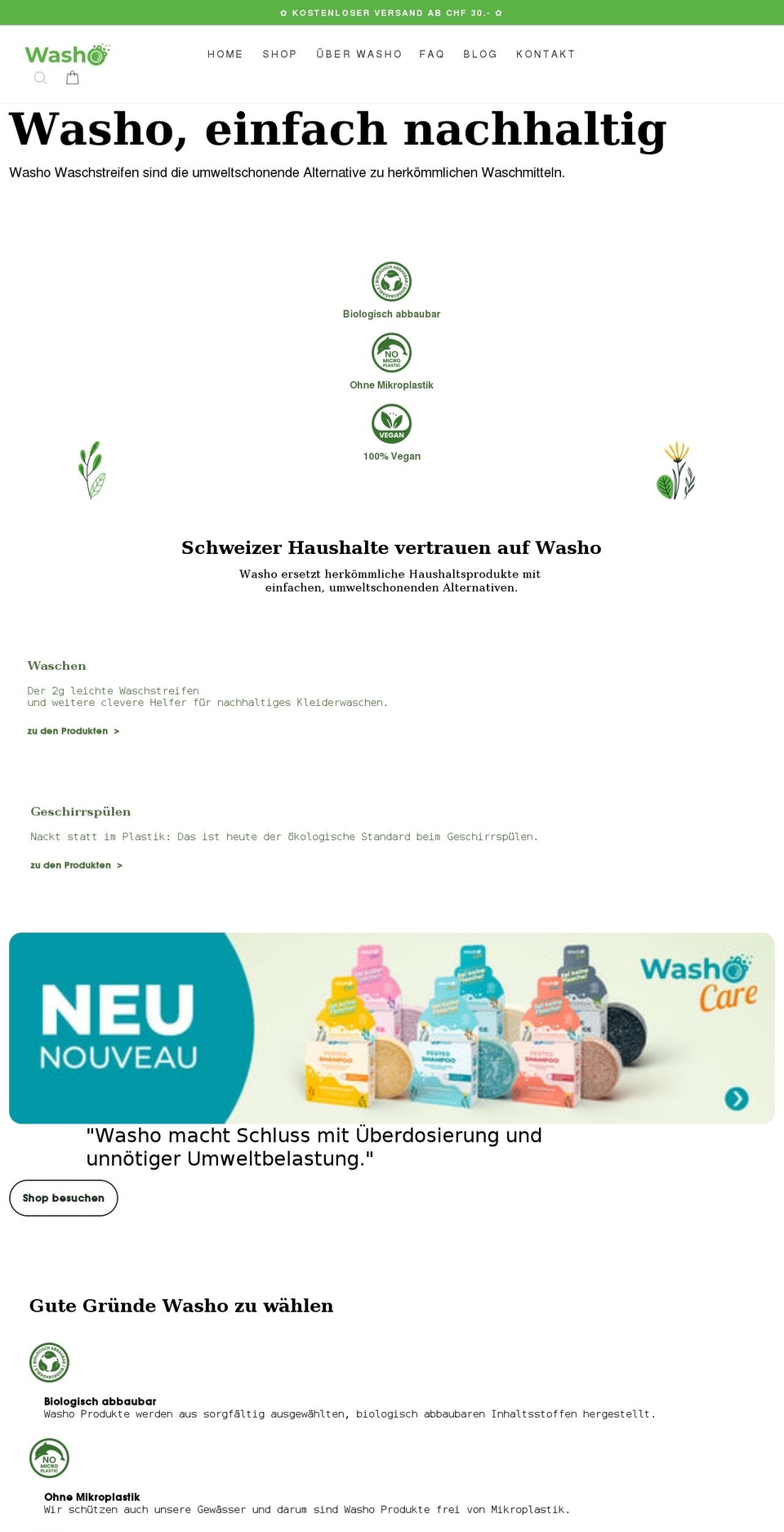 washo.ch shopify website screenshot