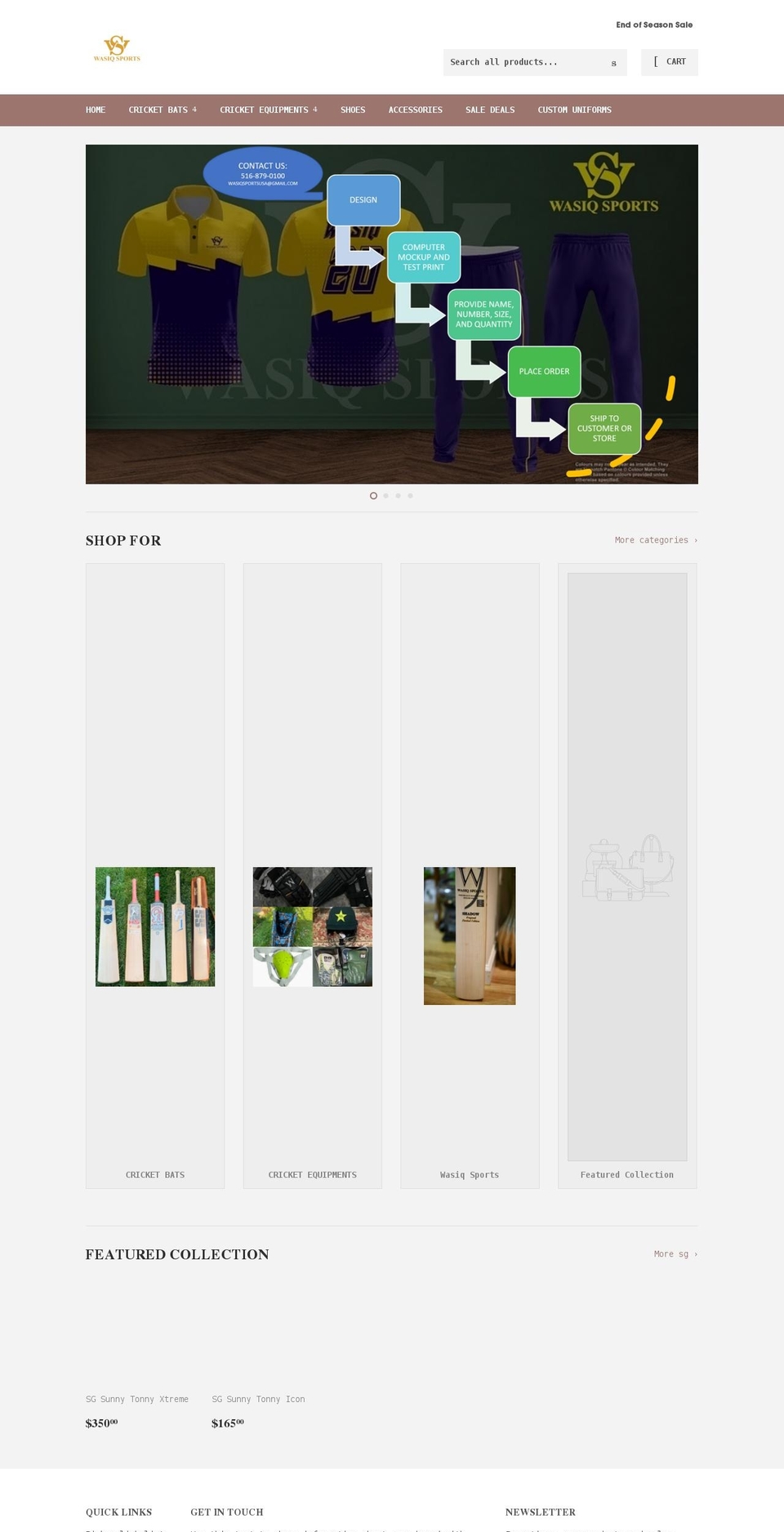 wasiqsports.com shopify website screenshot