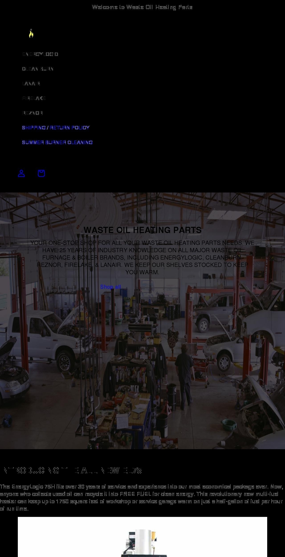 wasteoilheatingparts.com shopify website screenshot