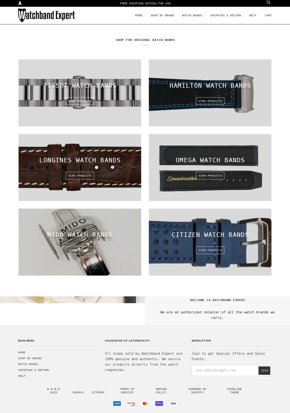 watchbandexpert.com shopify website screenshot
