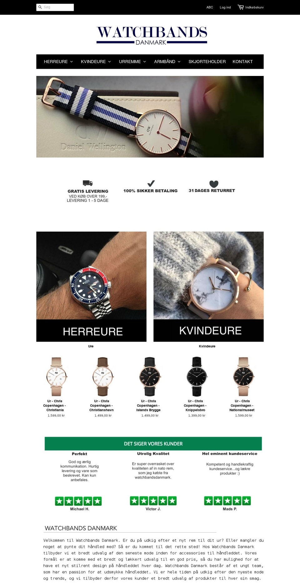 watchbandsdanmark.dk shopify website screenshot