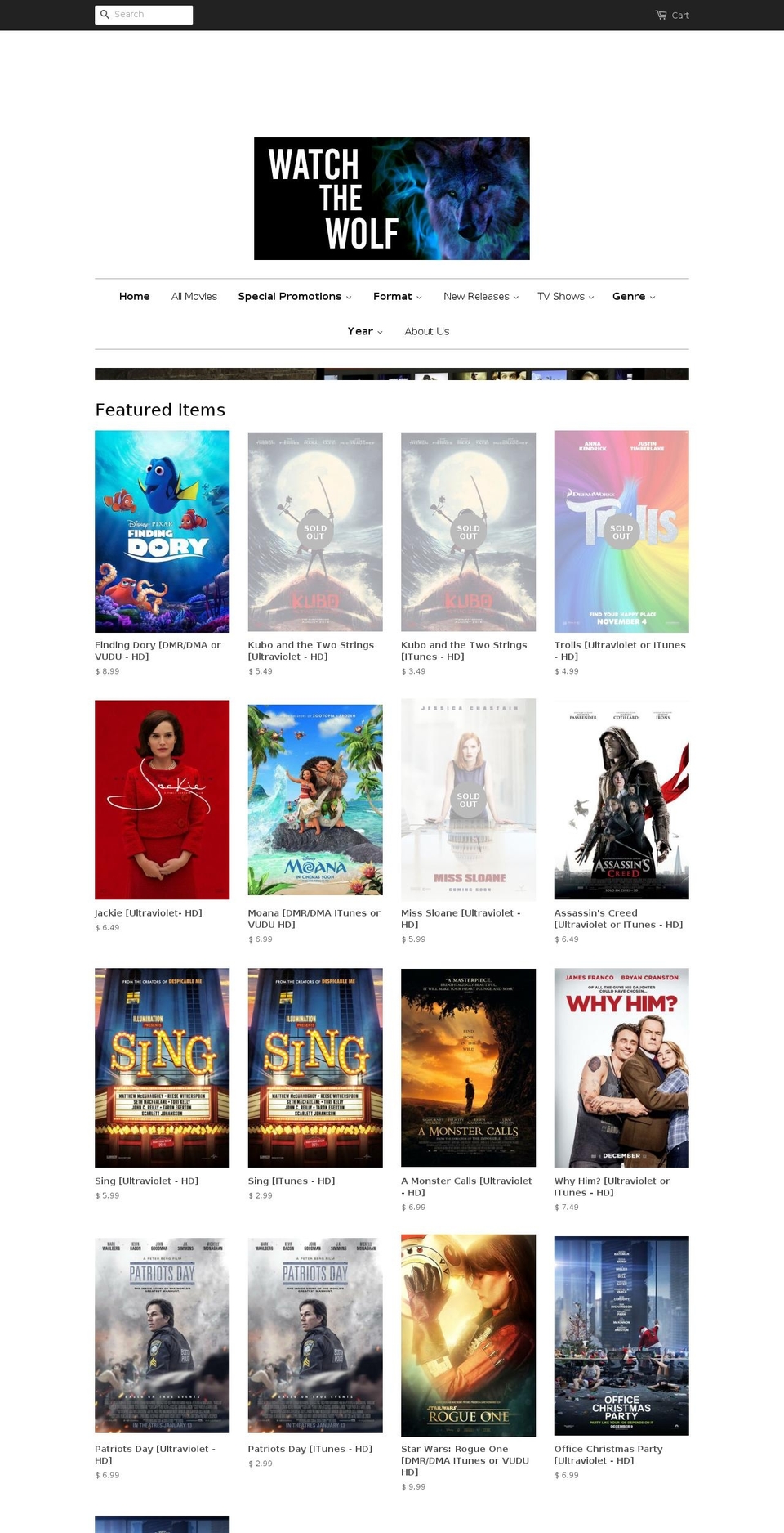 watchthewolf.com shopify website screenshot