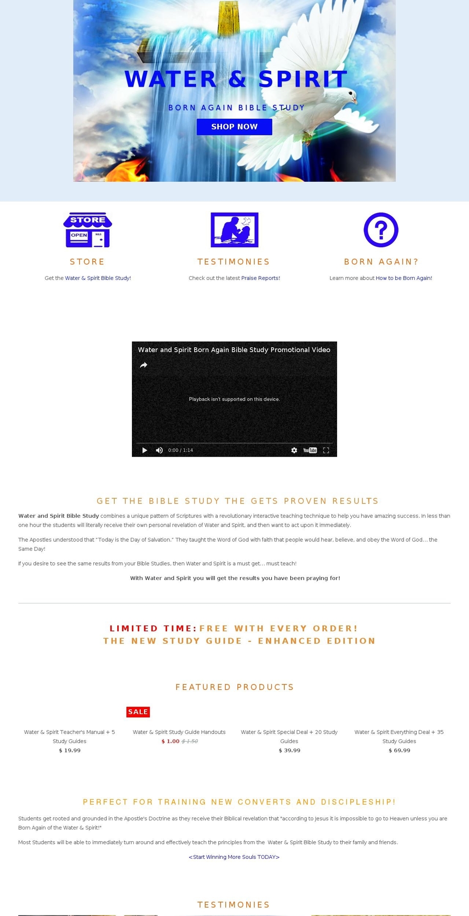 waterandspiritbiblestudy.com shopify website screenshot
