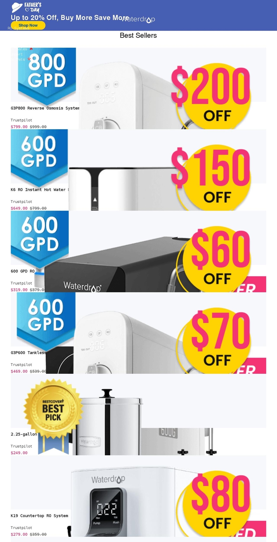 waterdropfilter.com shopify website screenshot