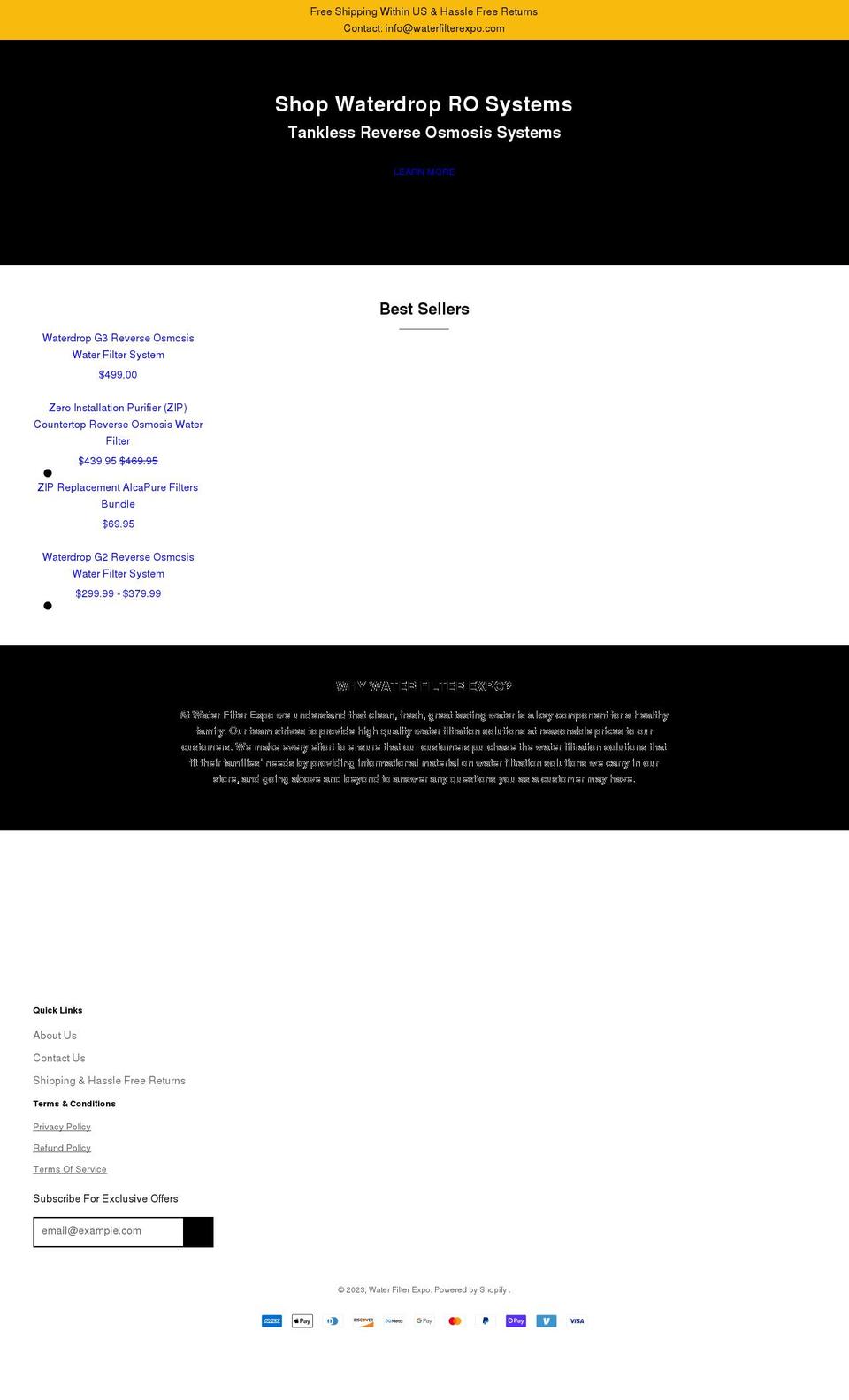 waterfilterexpo.com shopify website screenshot