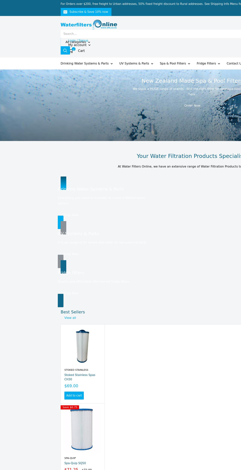 waterfiltersonline.co.nz shopify website screenshot