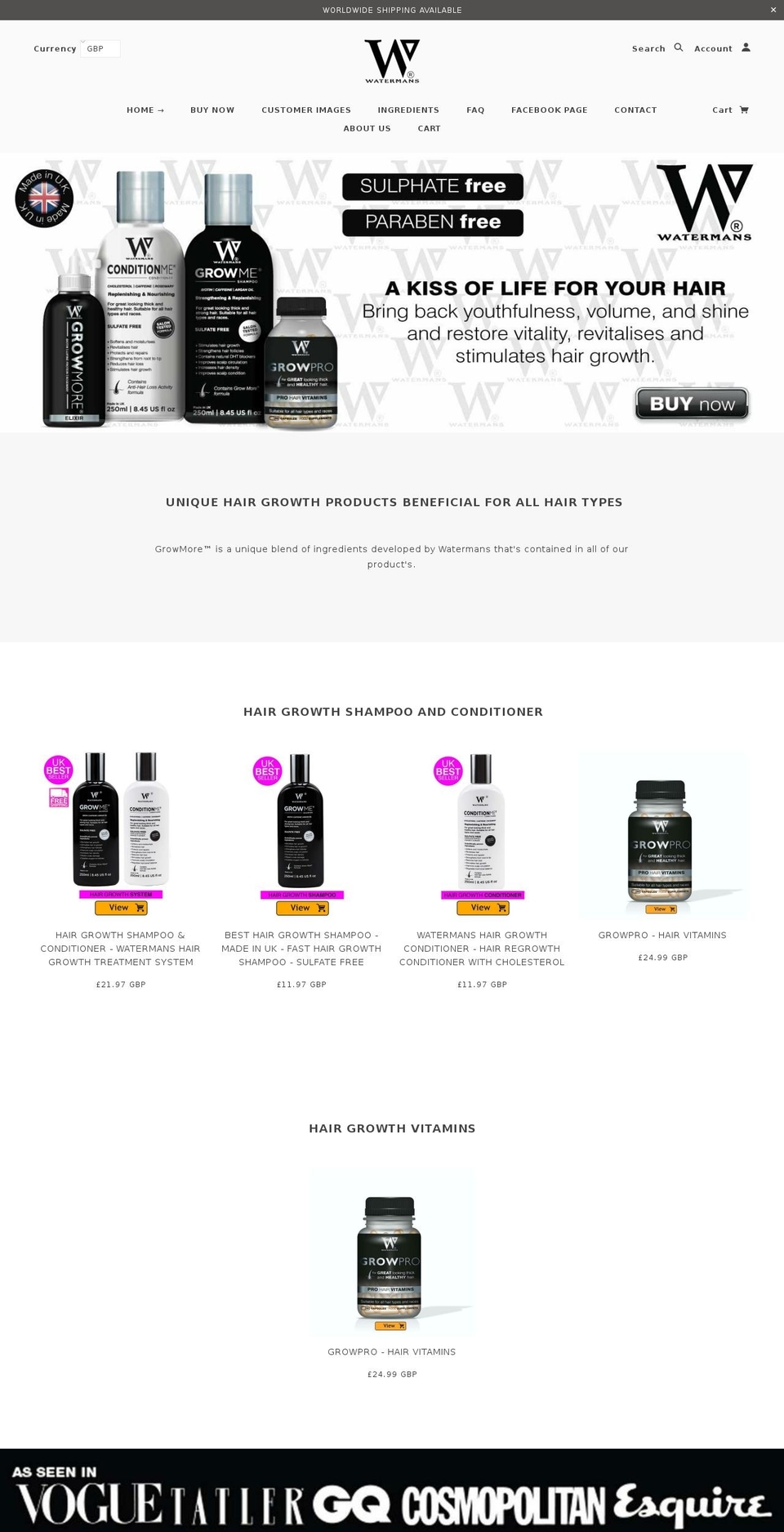 watermanshair.com shopify website screenshot