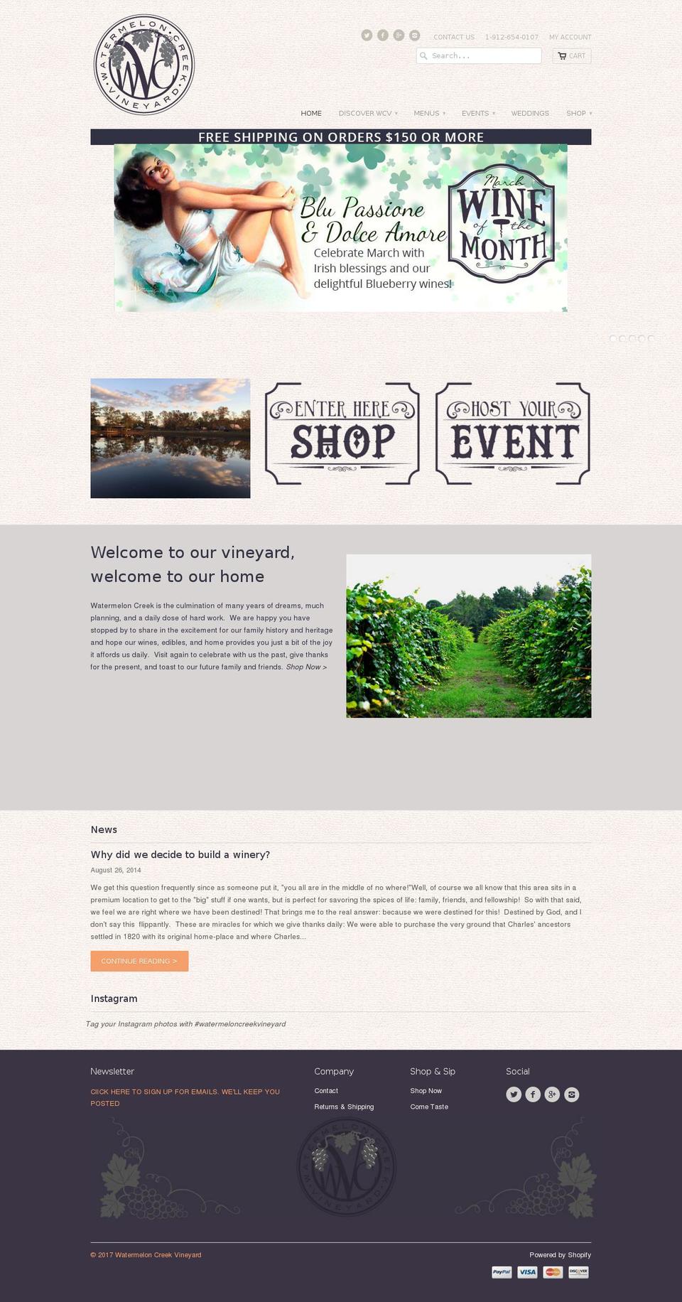 watermeloncreekvineyard.com shopify website screenshot
