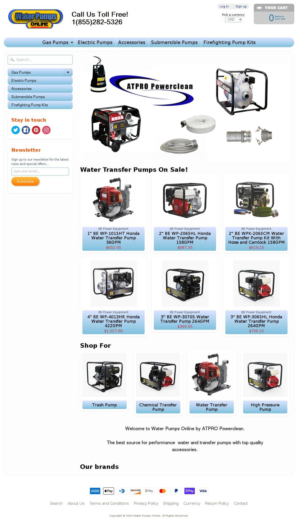 waterpumpsonline.com shopify website screenshot
