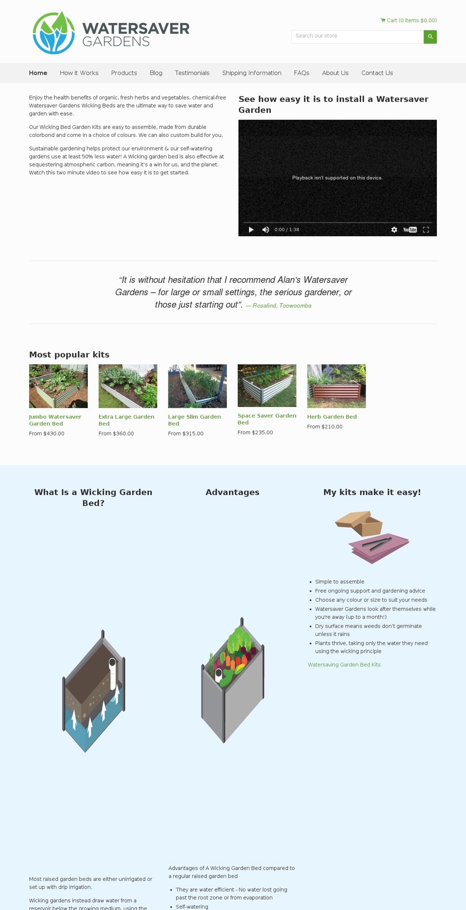 Timber Shopify theme site example watersavergardens.com.au