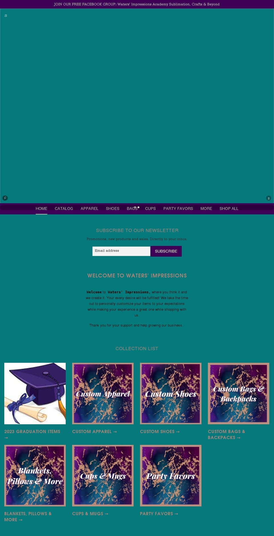 watersimpressions.com shopify website screenshot
