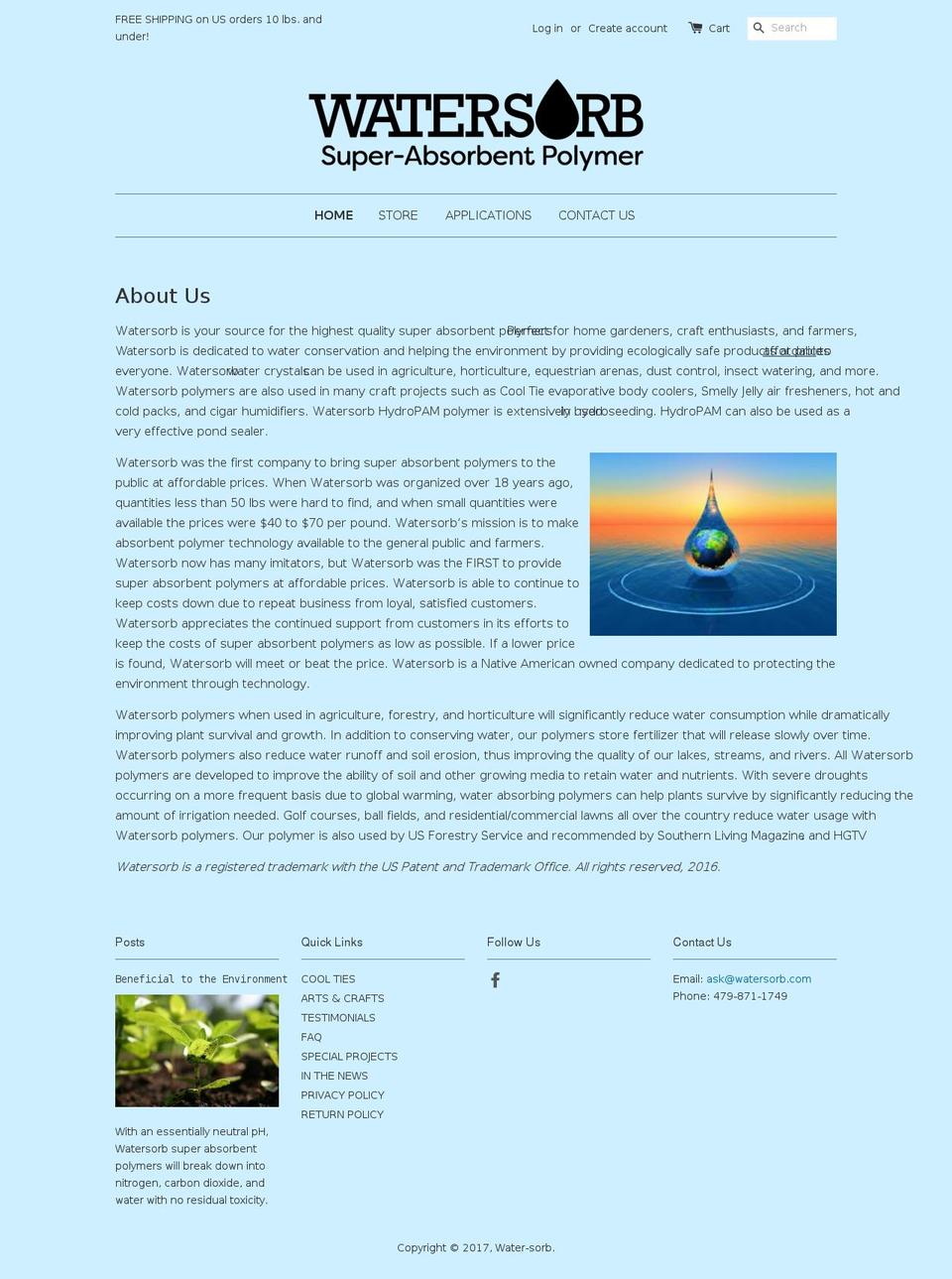 watersorb.net shopify website screenshot