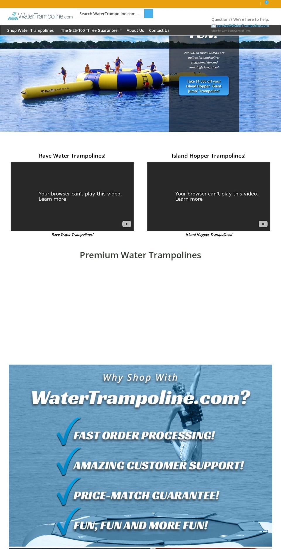 watertrampoline.com shopify website screenshot