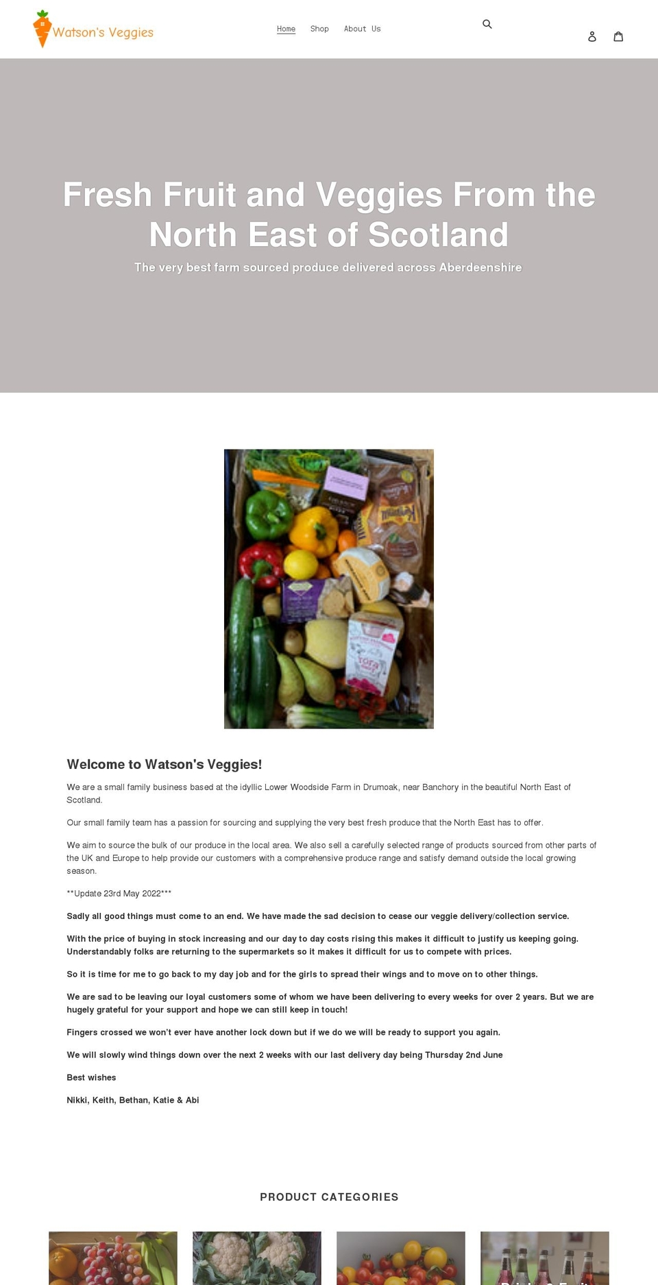 watsonsveggies.co.uk shopify website screenshot