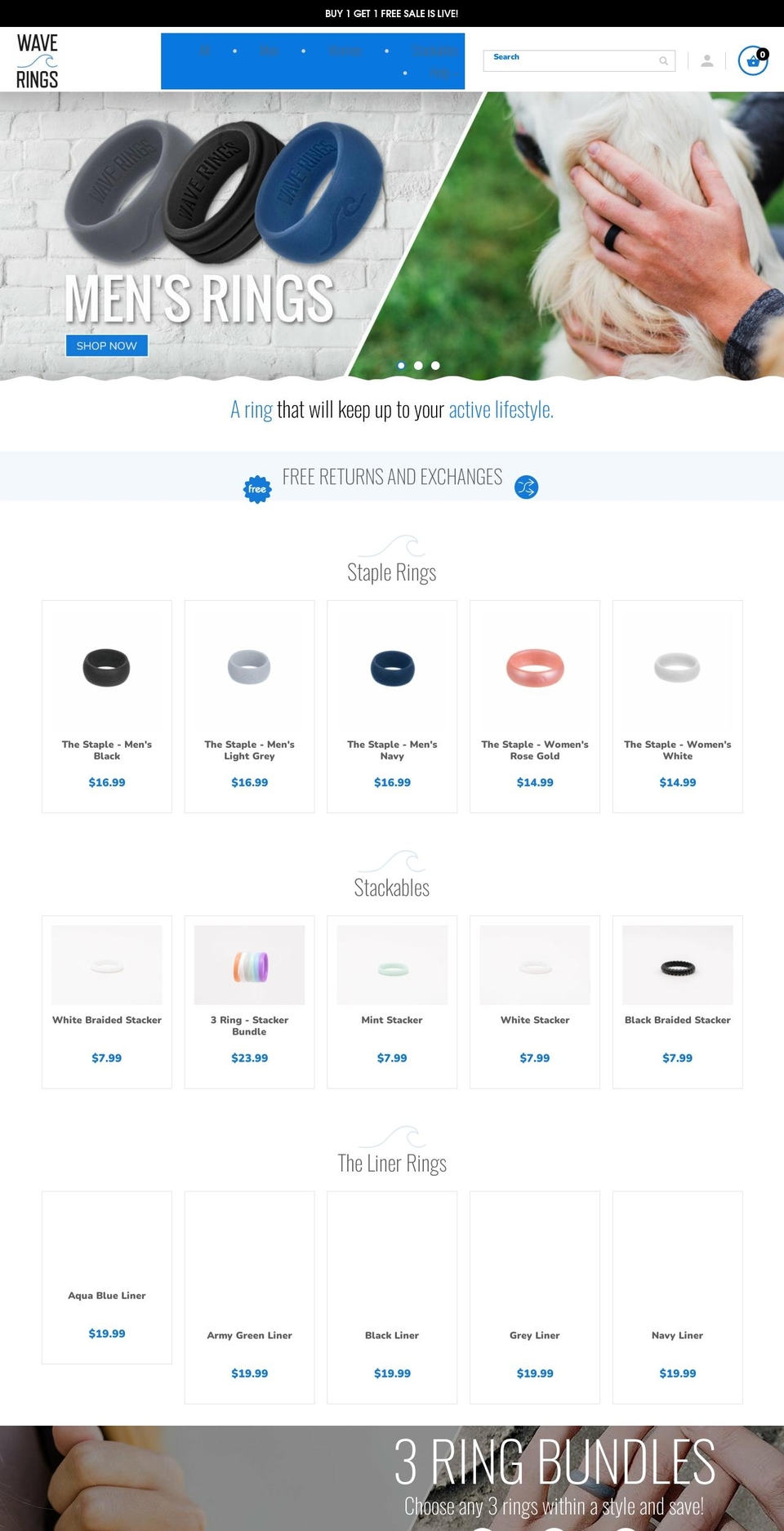 qeretail Shopify theme site example wave-rings.com