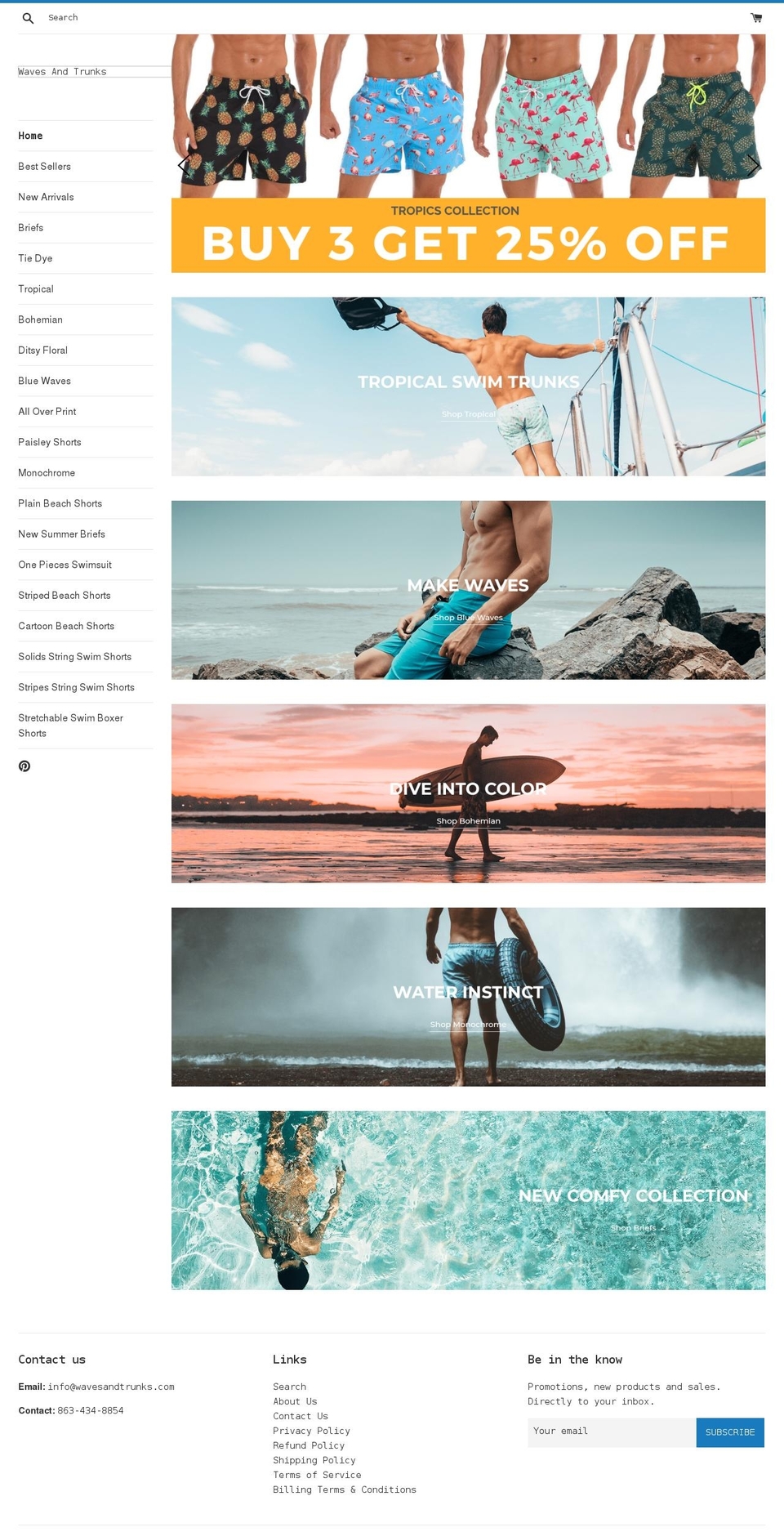 wavesandtrunks.com shopify website screenshot